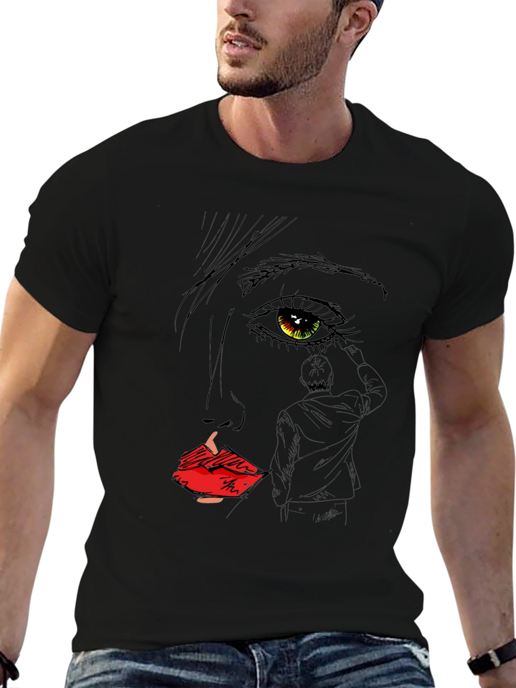 Artistic Face Sketch Graphic Tee - Black Unisex T-Shirt