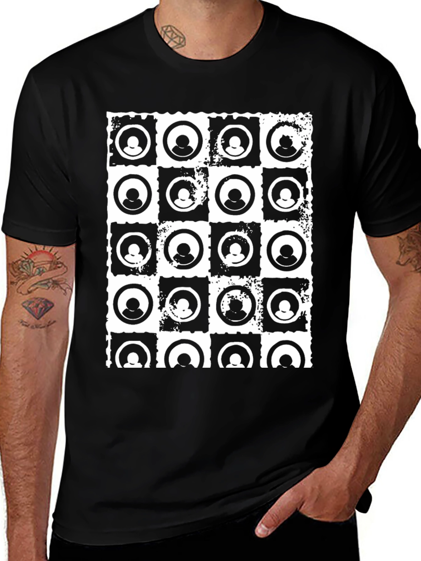 Abstract Grid Graphic Black T-Shirt
