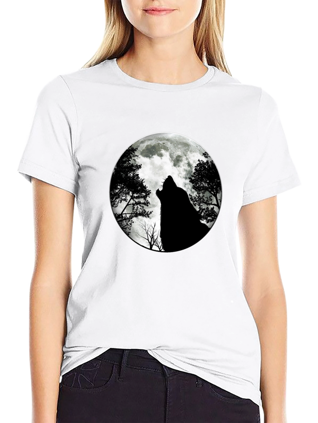 Wolf Moon Graphic Tee - Black Cotton T-Shirt