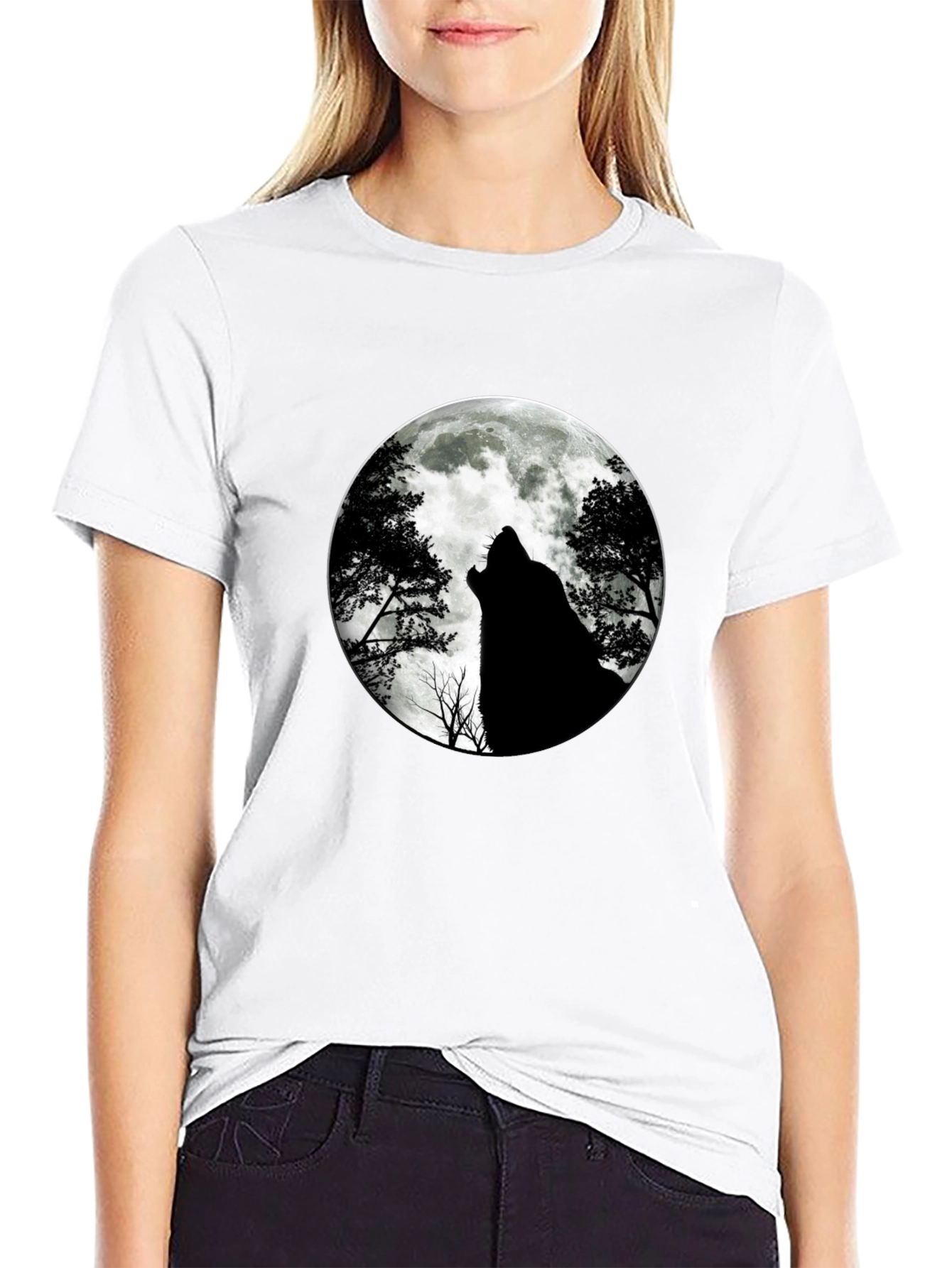 Wolf Moon Graphic Tee - Black Cotton T-Shirt