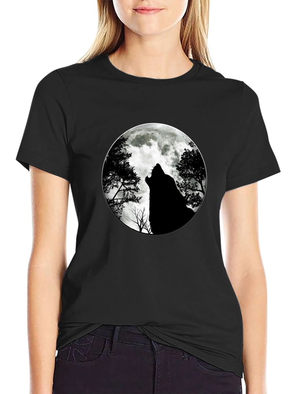 Wolf Moon Graphic Tee - Black Cotton T-Shirt
