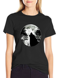 Wolf Moon Graphic Tee - Black Cotton T-Shirt