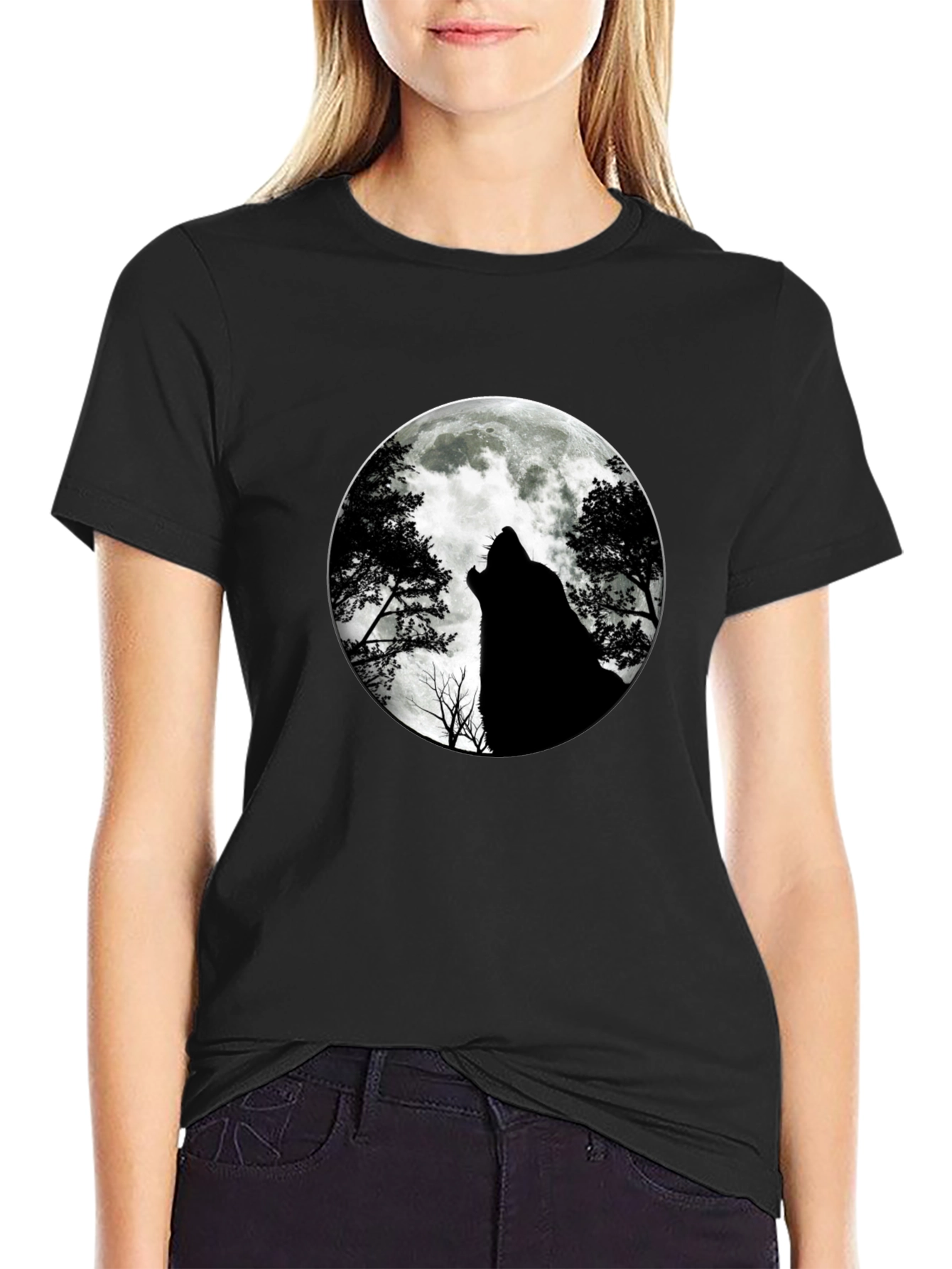 Wolf Moon Graphic Tee - Black Cotton T-Shirt