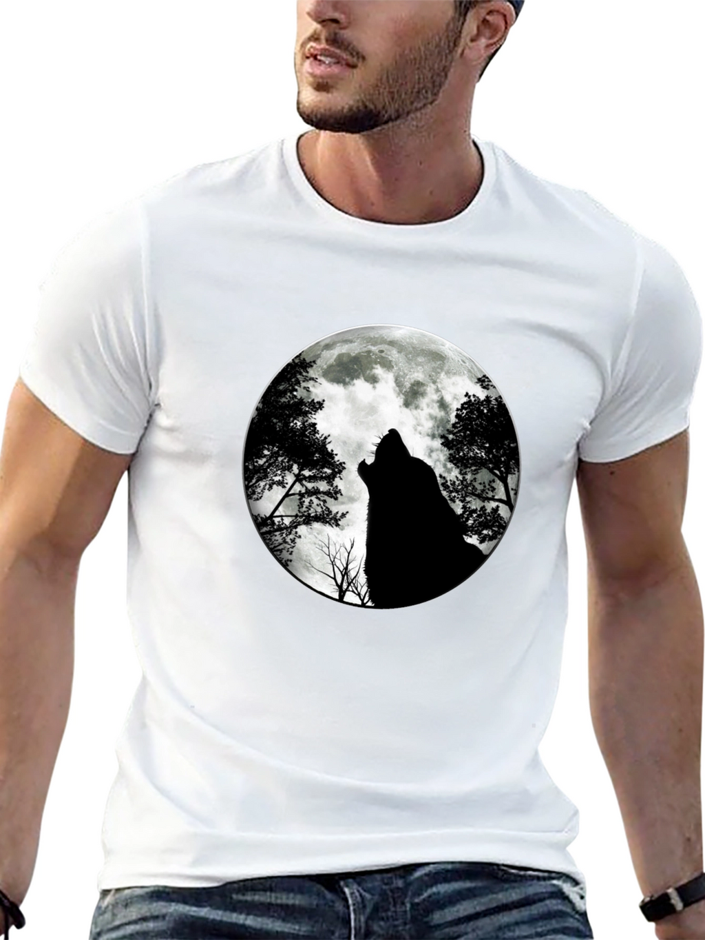 Wolf Moon Graphic Tee - Black Cotton T-Shirt
