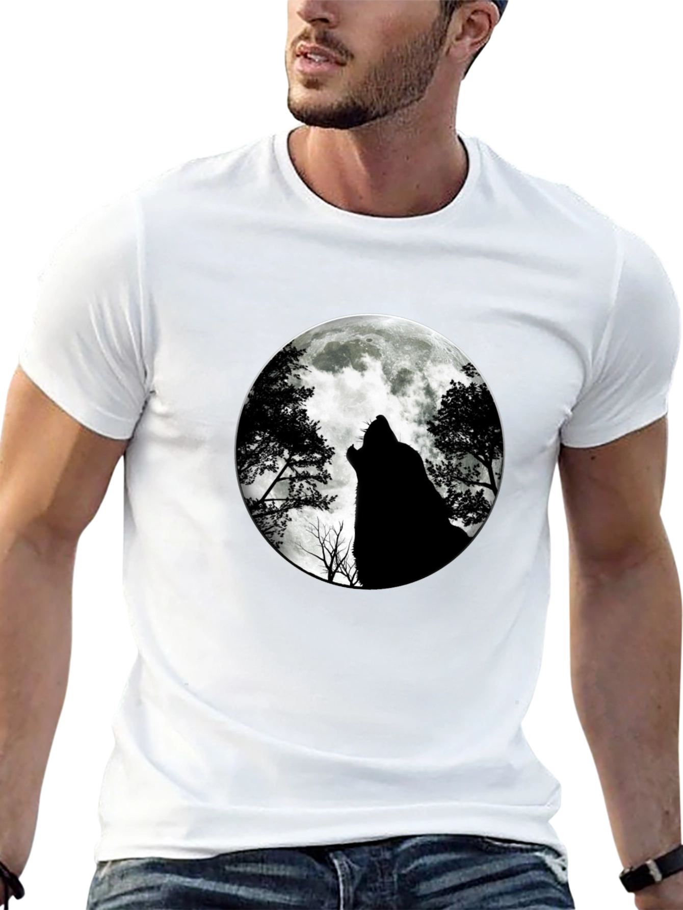 Wolf Moon Graphic Tee - Black Cotton T-Shirt