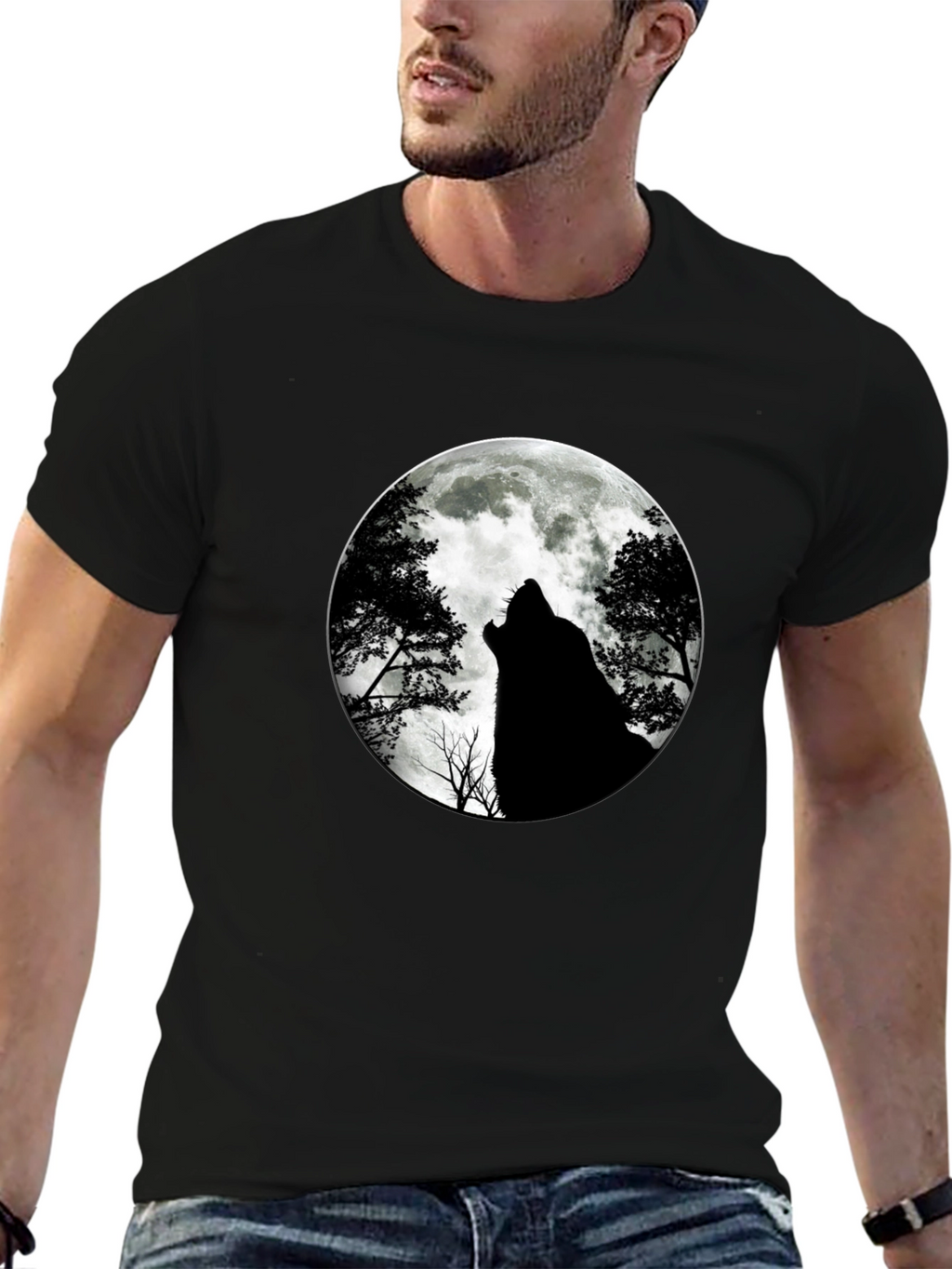 Wolf Moon Graphic Tee - Black Cotton T-Shirt