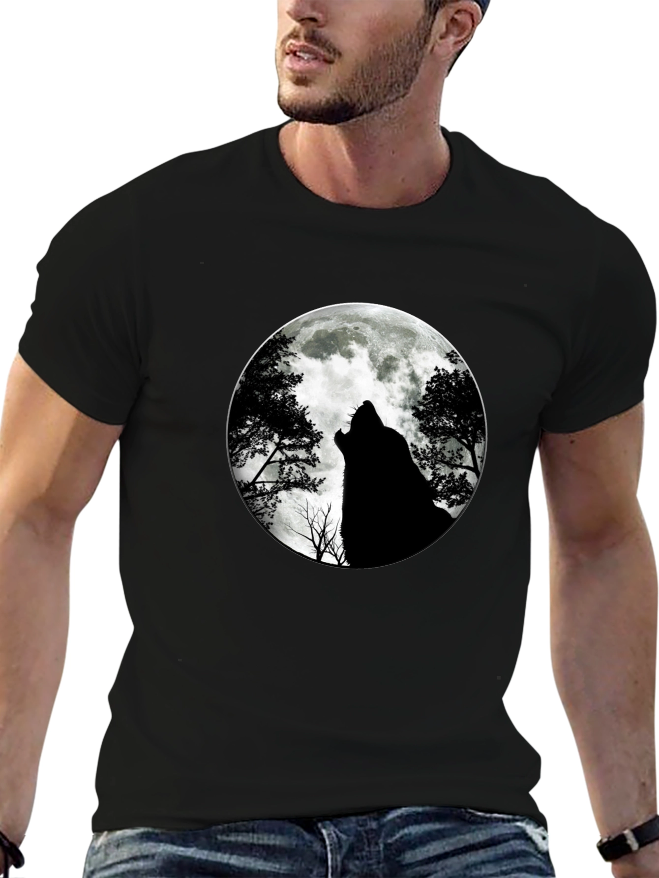 Wolf Moon Graphic Tee - Black Cotton T-Shirt