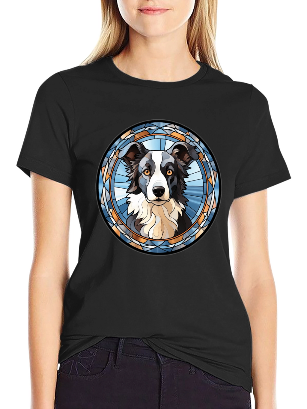 Border Collie Stained Glass Style T-Shirt