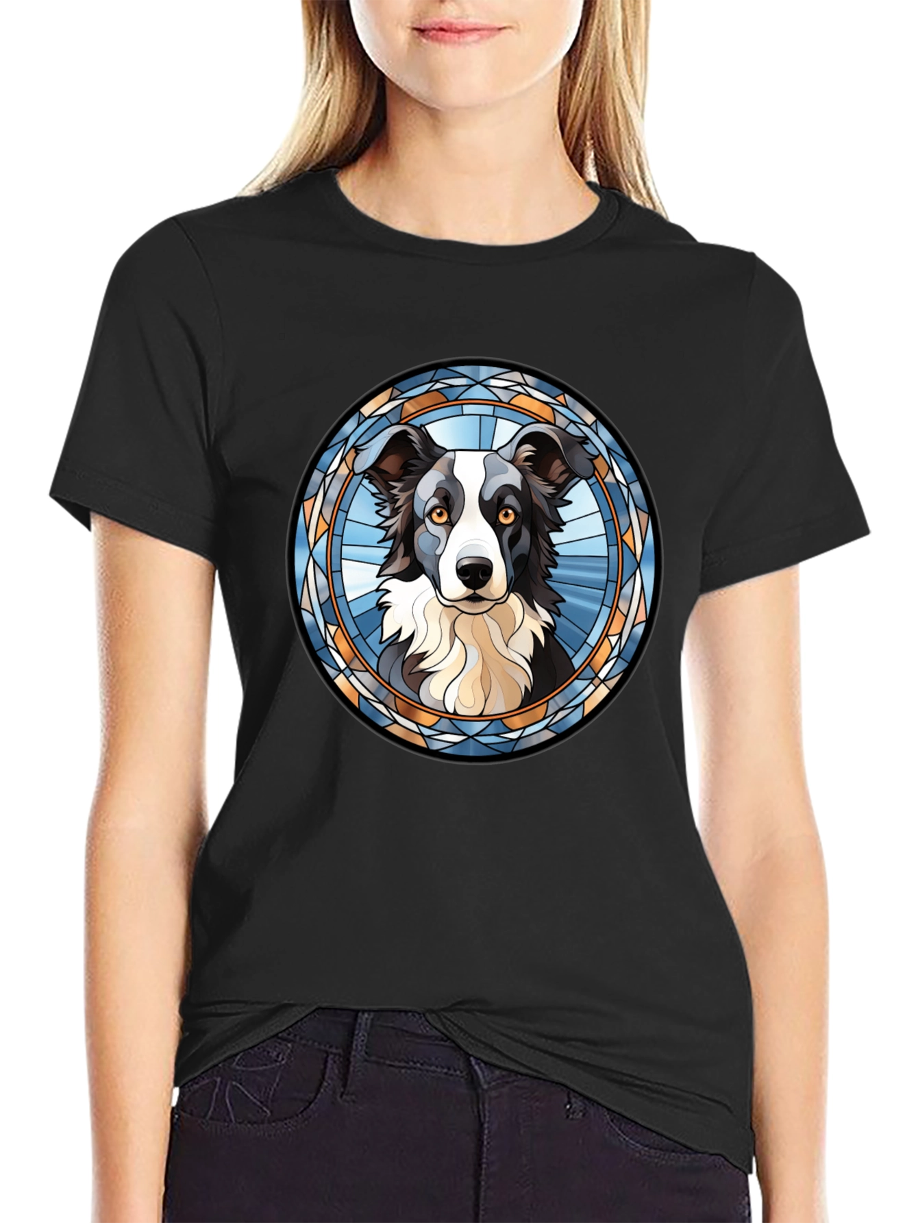 Border Collie Stained Glass Style T-Shirt