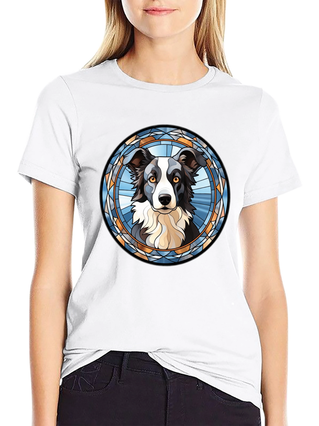 Border Collie Stained Glass Style T-Shirt