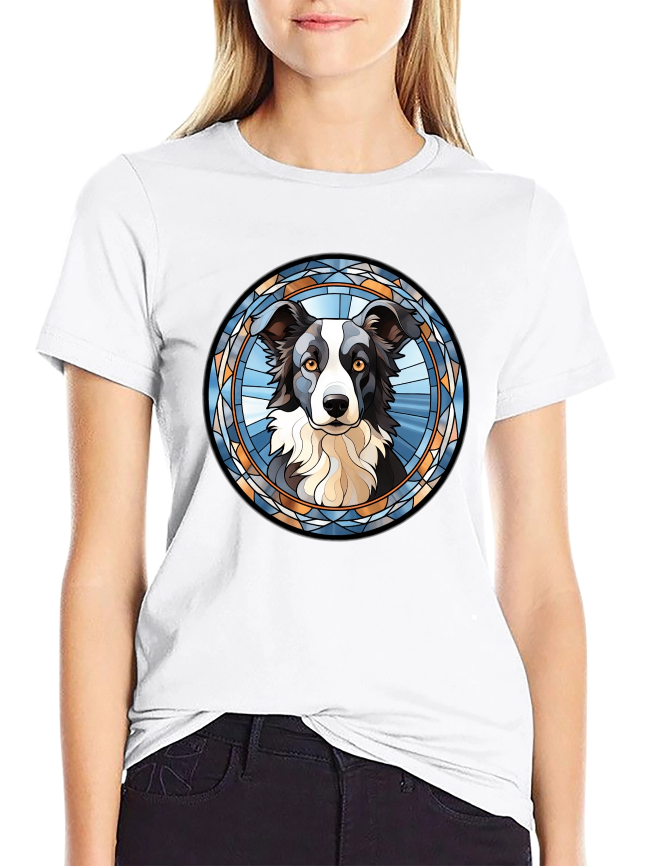 Border Collie Stained Glass Style T-Shirt