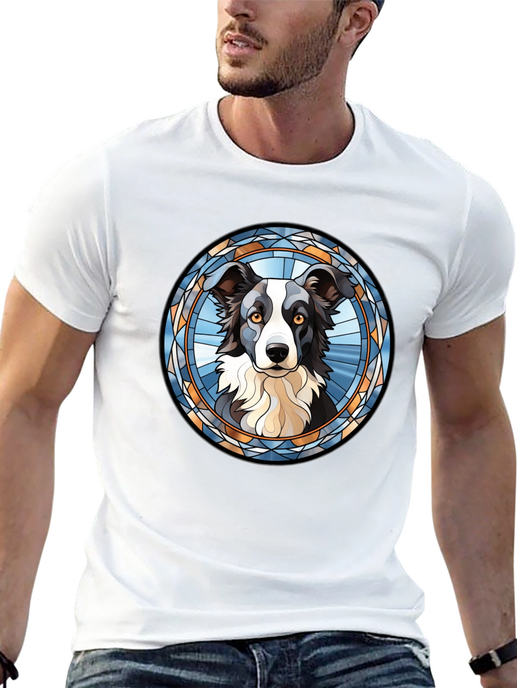 Border Collie Stained Glass Style T-Shirt