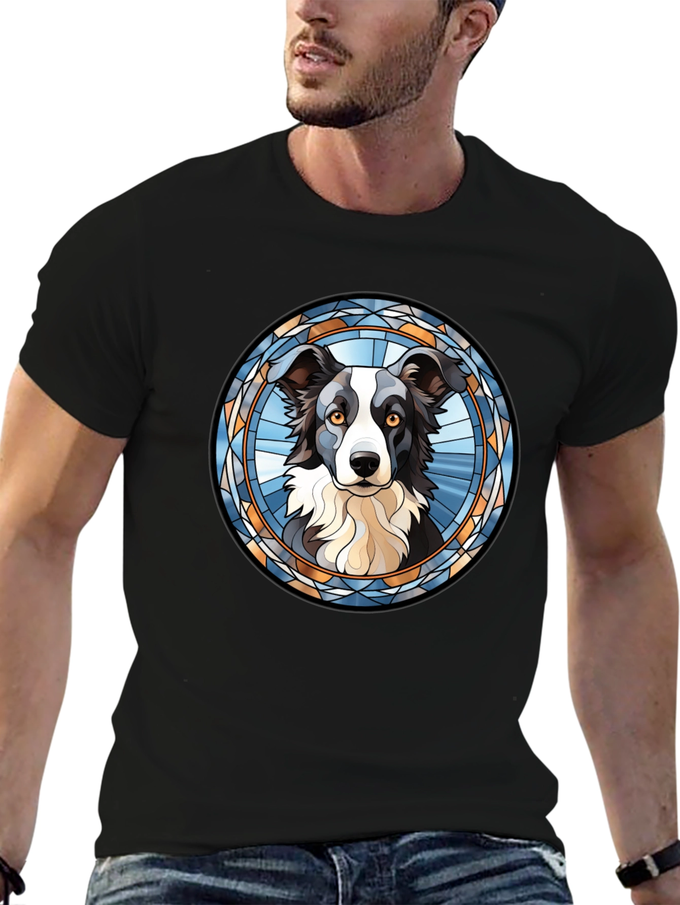 Border Collie Stained Glass Style T-Shirt