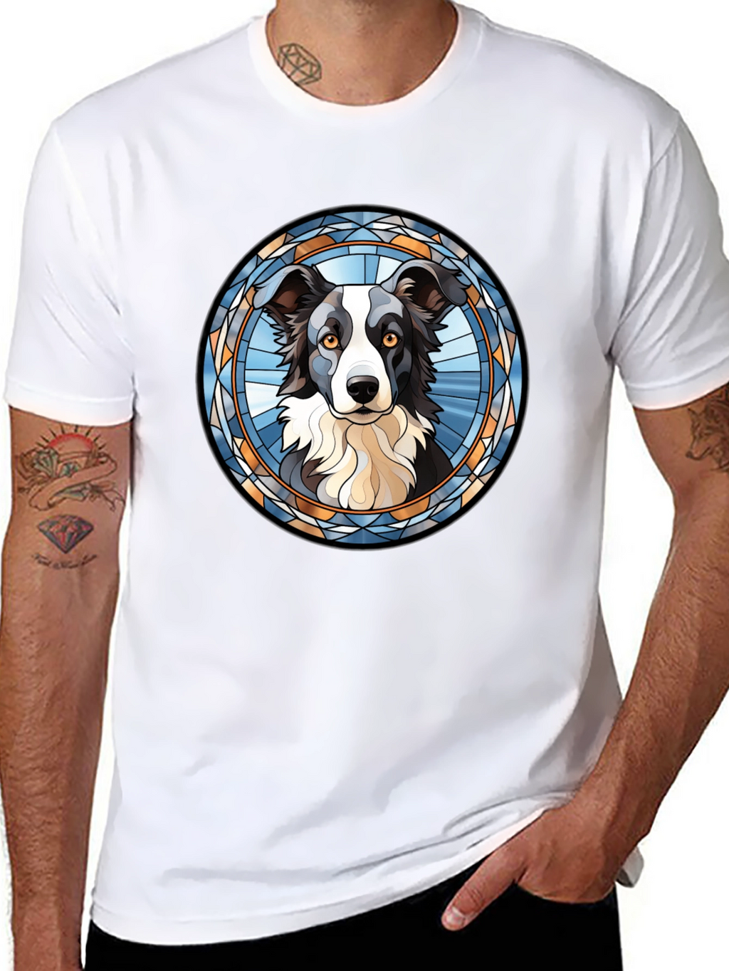 Border Collie Stained Glass Style T-Shirt