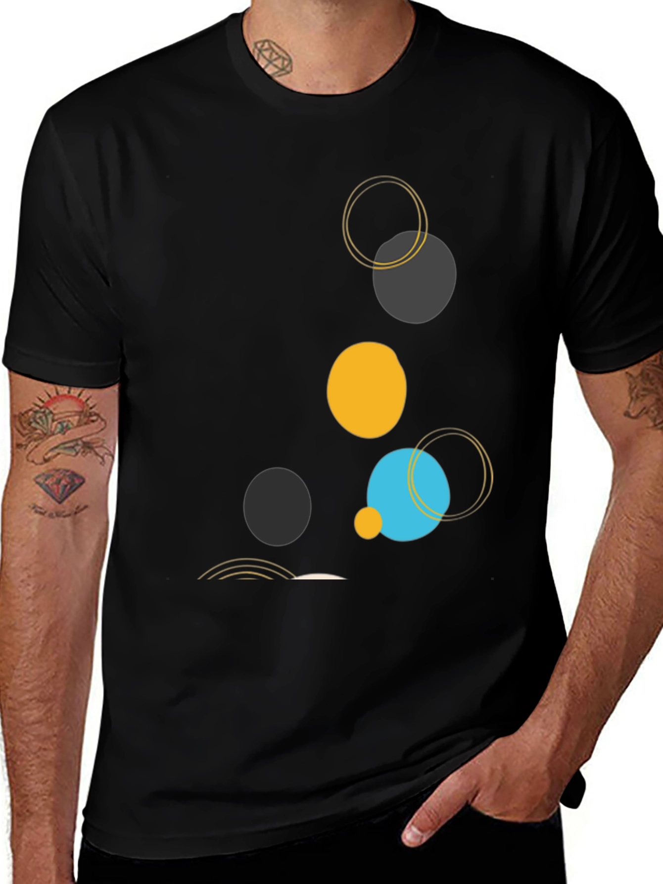 Abstract Circle Design Black T-Shirt