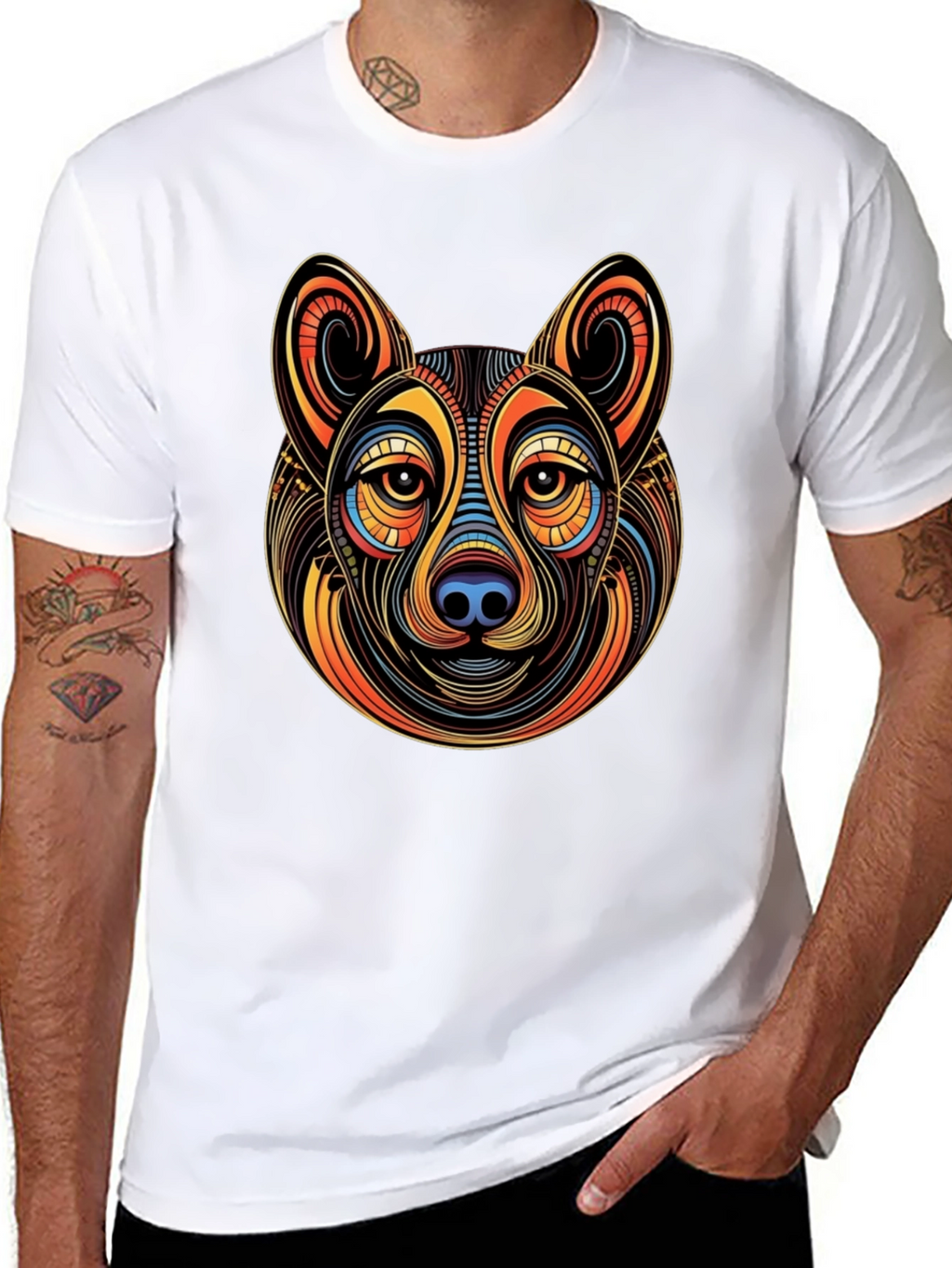 Abstract Dog Graphic Mens Black T-Shirt