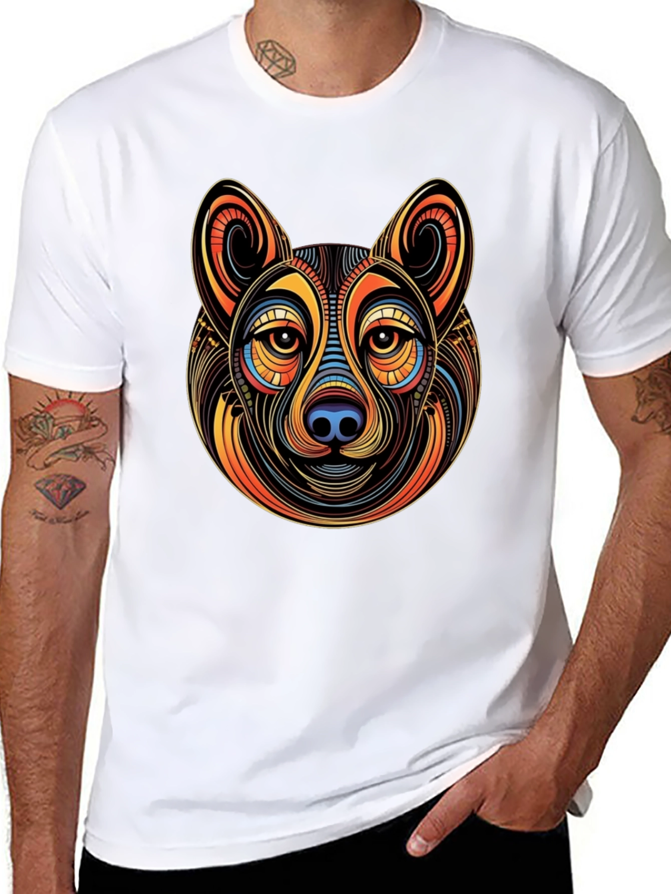 Abstract Dog Graphic Mens Black T-Shirt