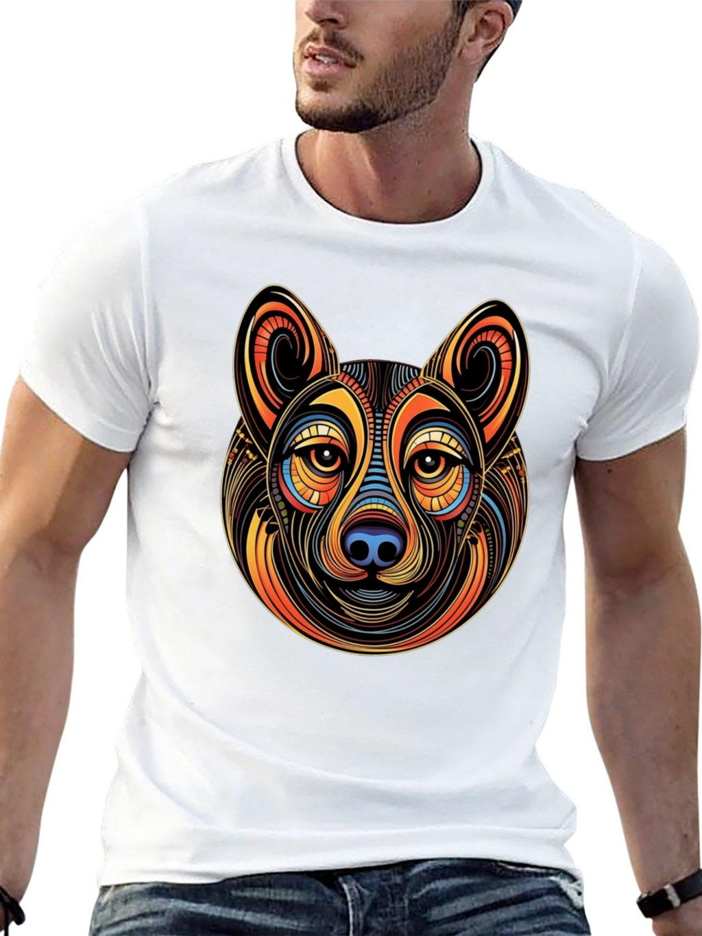 Abstract Dog Graphic Mens Black T-Shirt