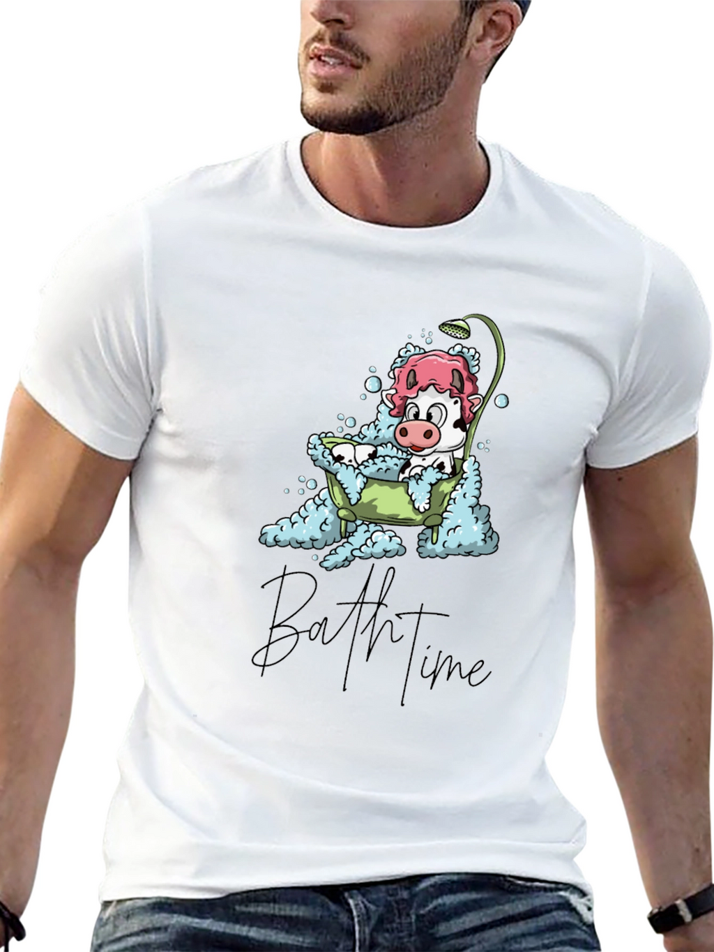 Bath Time Cow T-Shirt - Cute Cartoon Tee