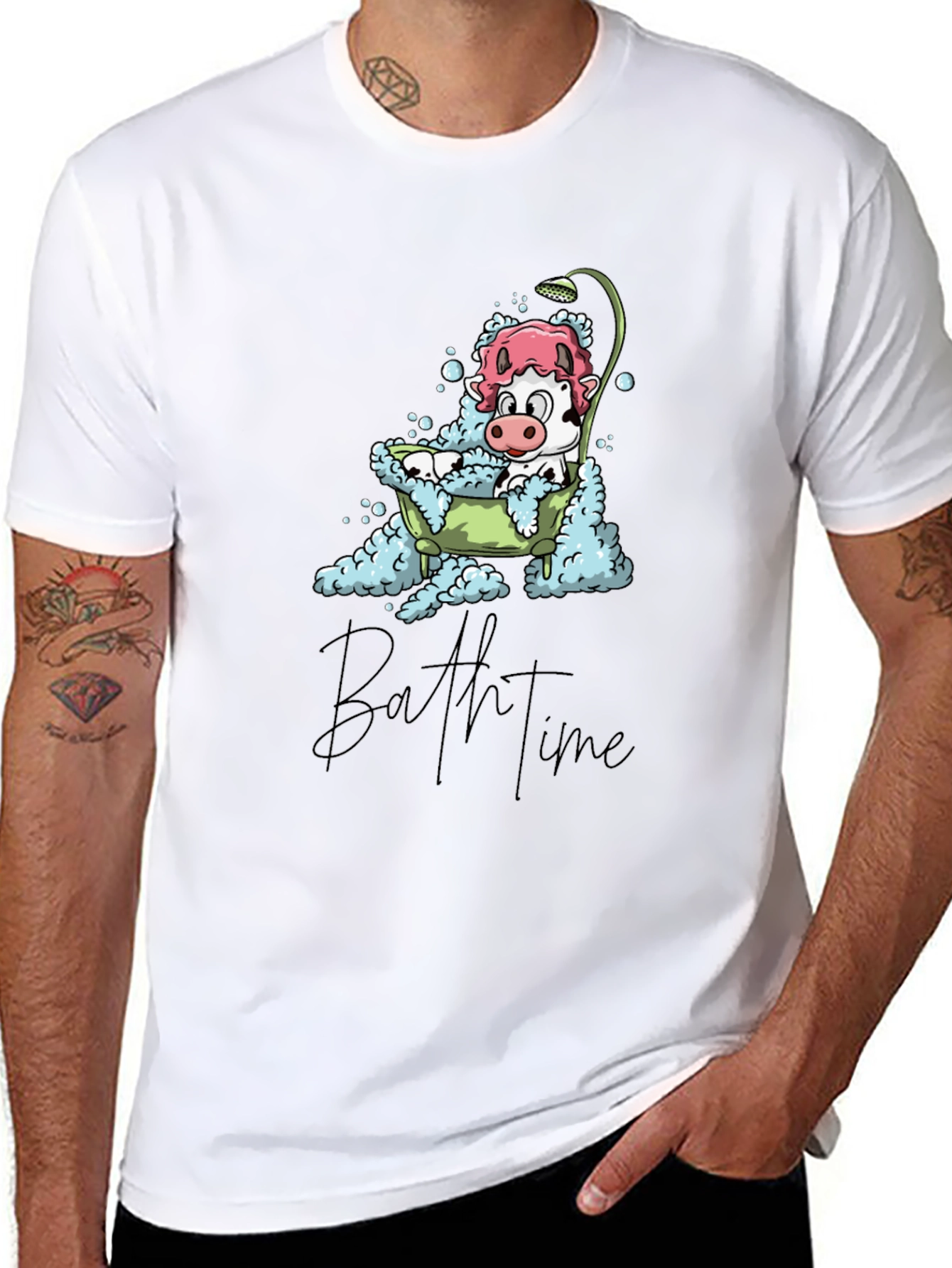 Bath Time Cow T-Shirt - Cute Cartoon Tee