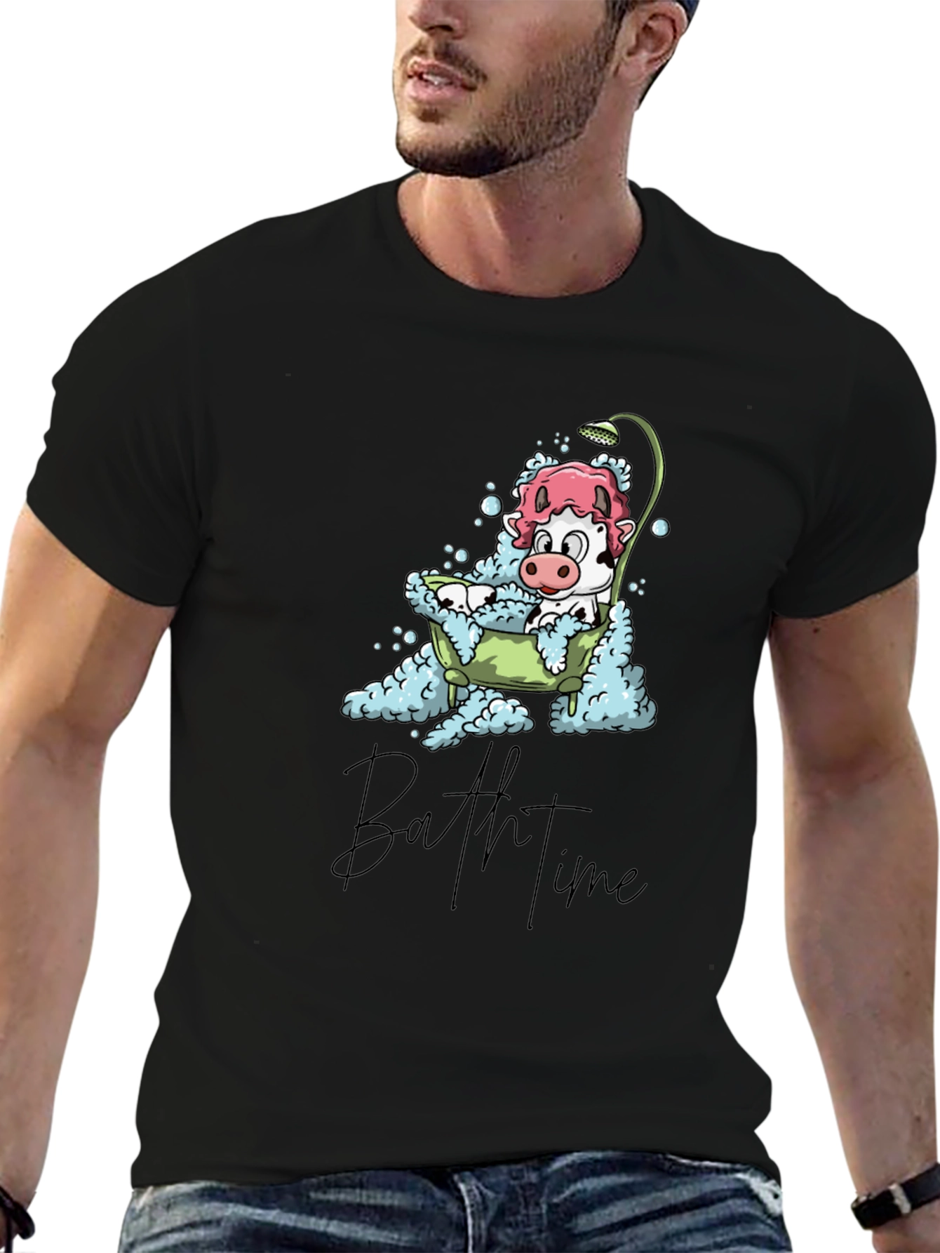 Bath Time Cow T-Shirt - Cute Cartoon Tee