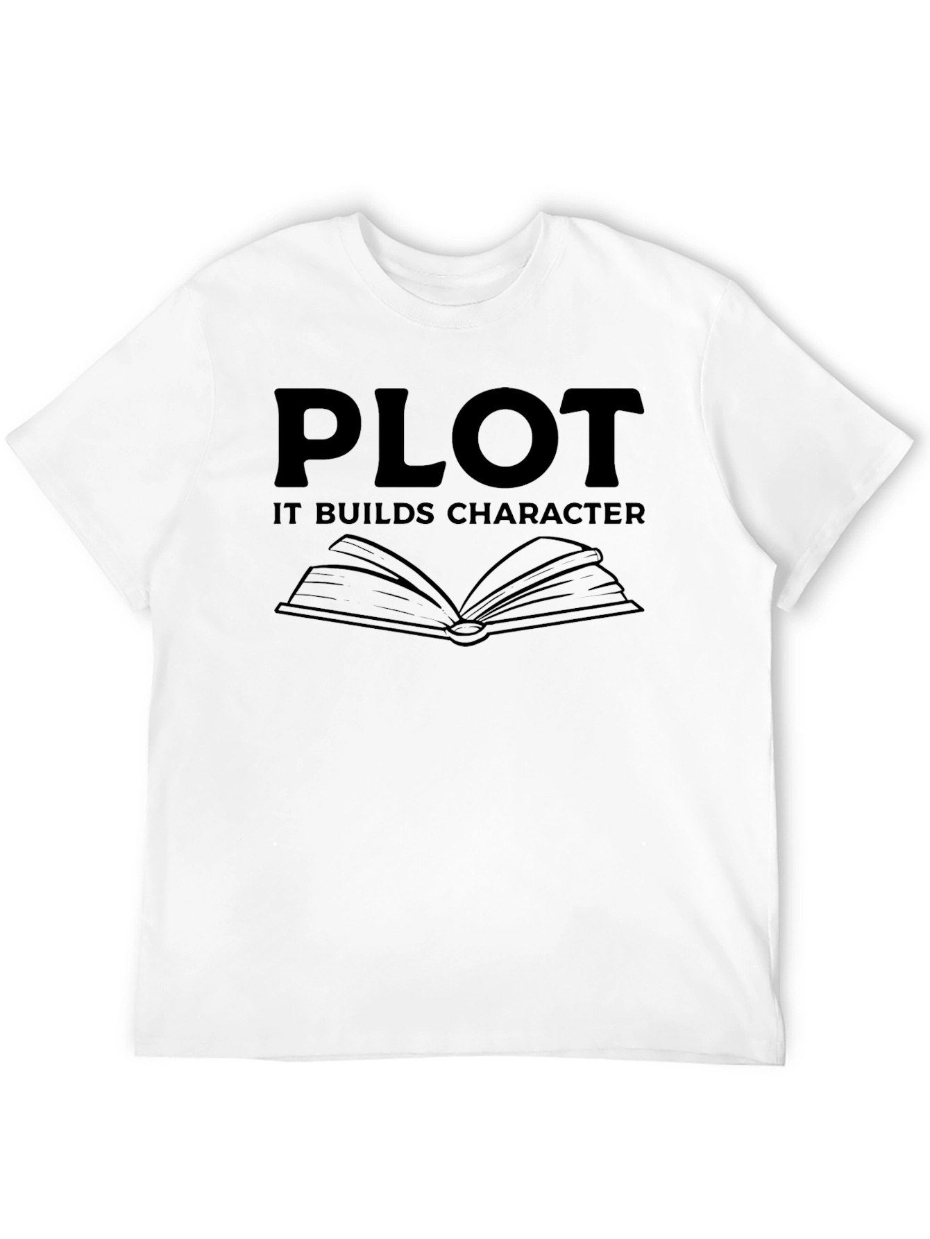 Plot It Builds Character Black Graphic Novelty T-Shirt