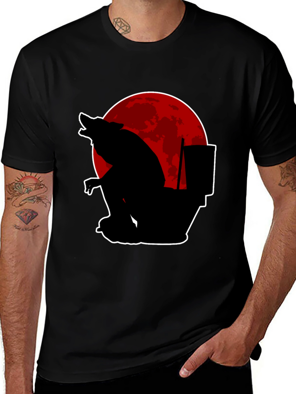 Werewolf Toilet Humor Black T-Shirt