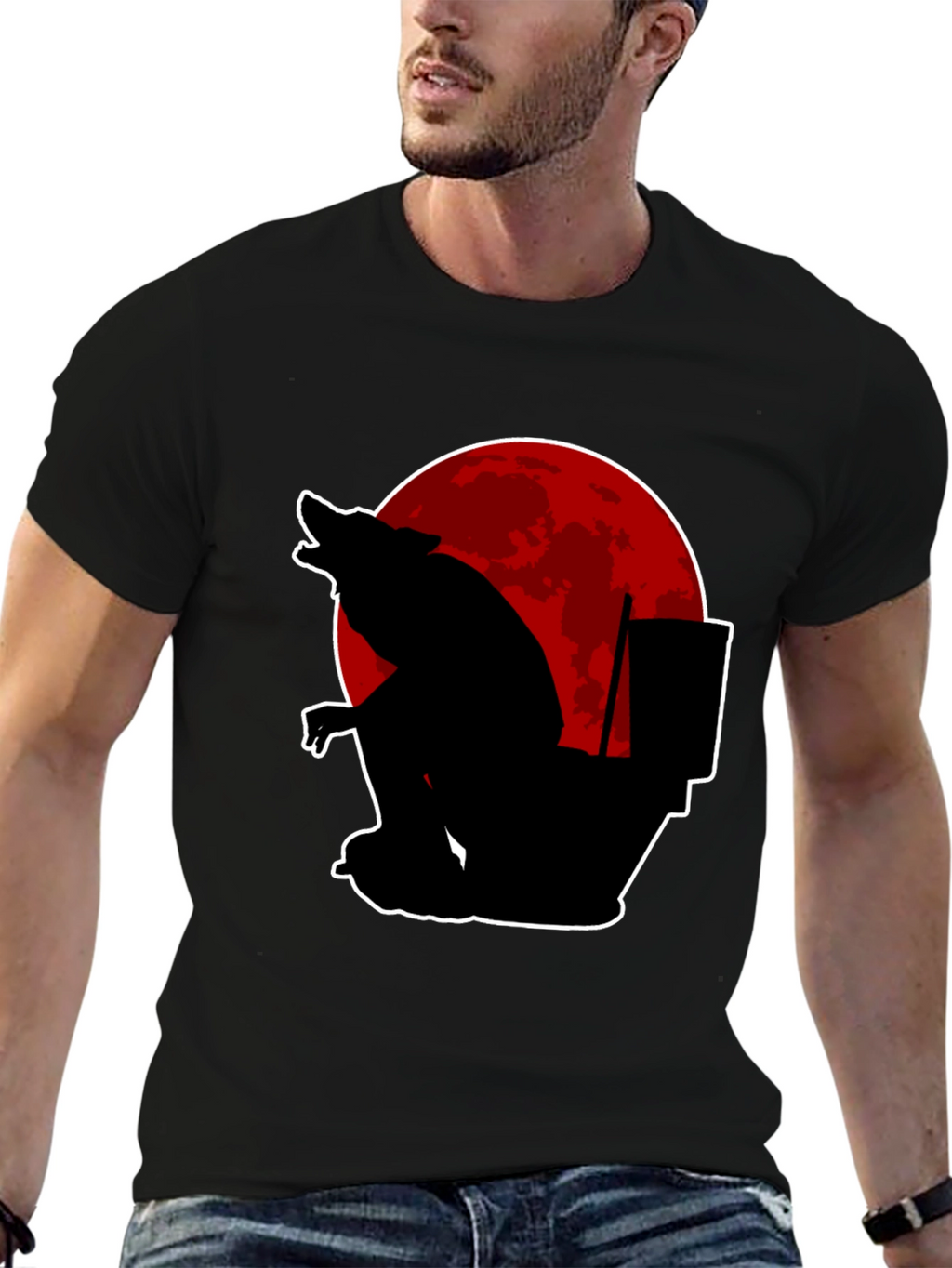 Werewolf Toilet Humor Black T-Shirt