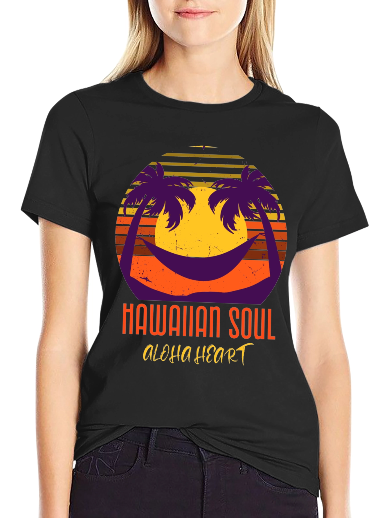Hawaiian Soul Aloha Heart T-Shirt Retro Sunset