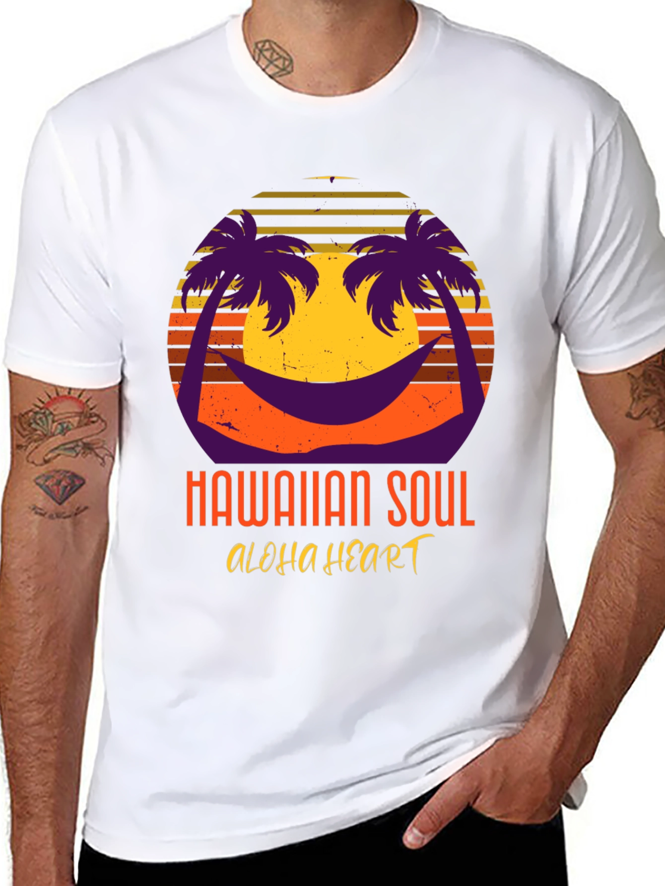 Hawaiian Soul Aloha Heart T-Shirt Retro Sunset