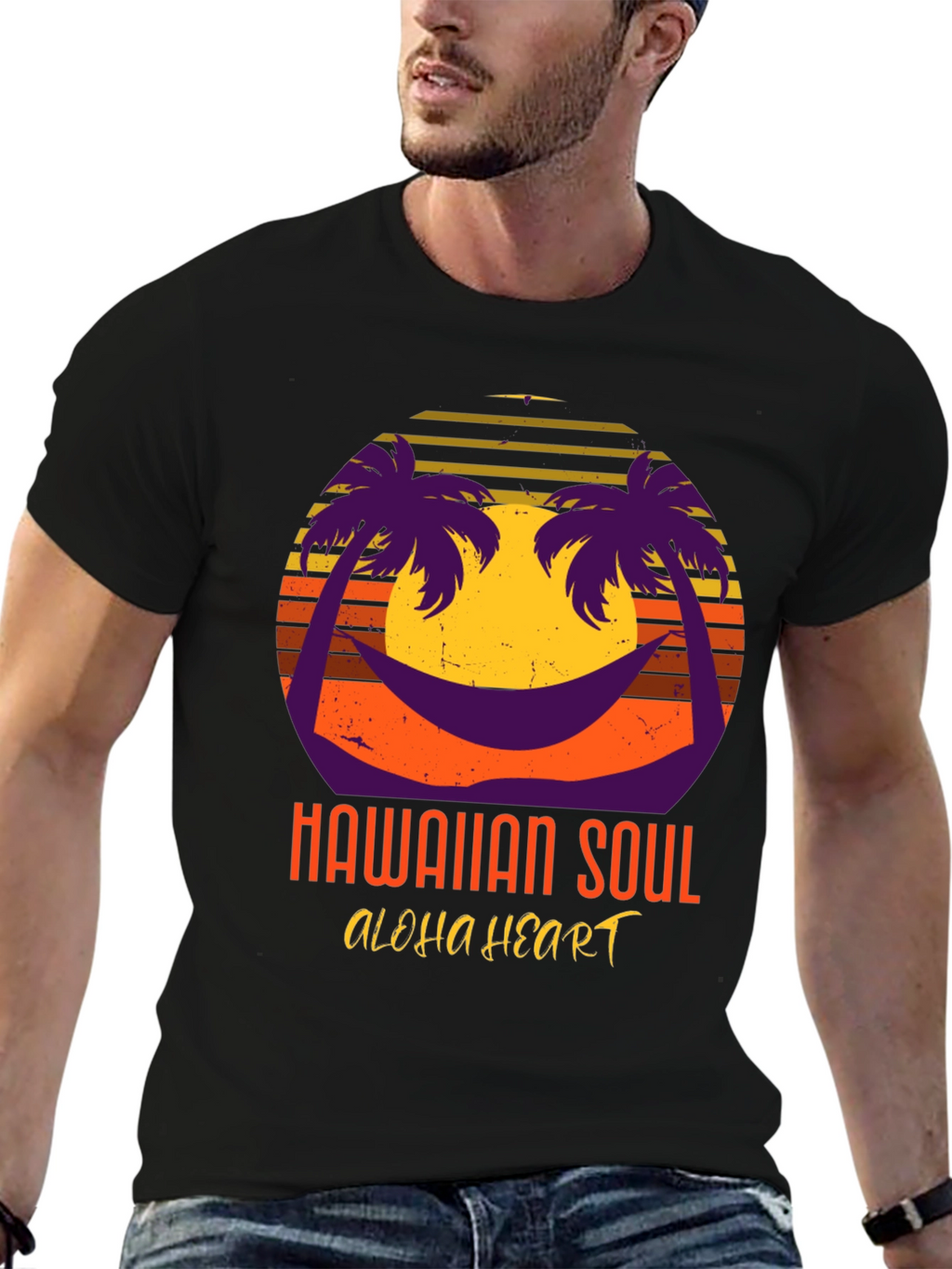 Hawaiian Soul Aloha Heart T-Shirt Retro Sunset