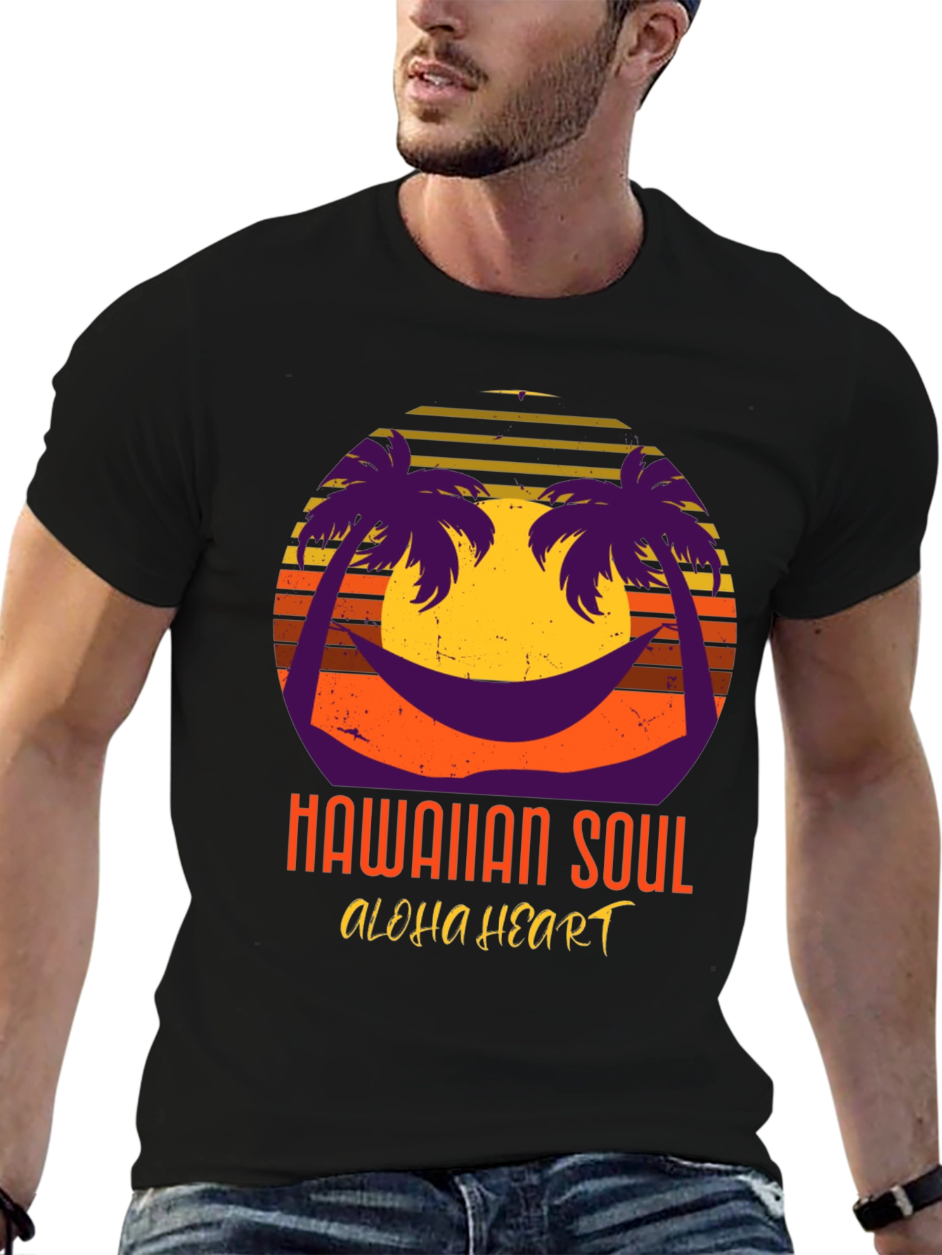 Hawaiian Soul Aloha Heart T-Shirt Retro Sunset