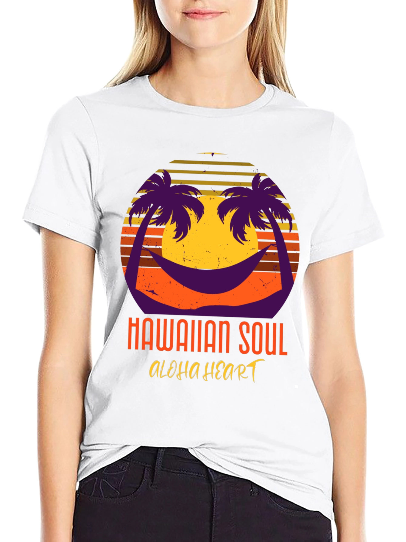 Hawaiian Soul Aloha Heart T-Shirt Retro Sunset