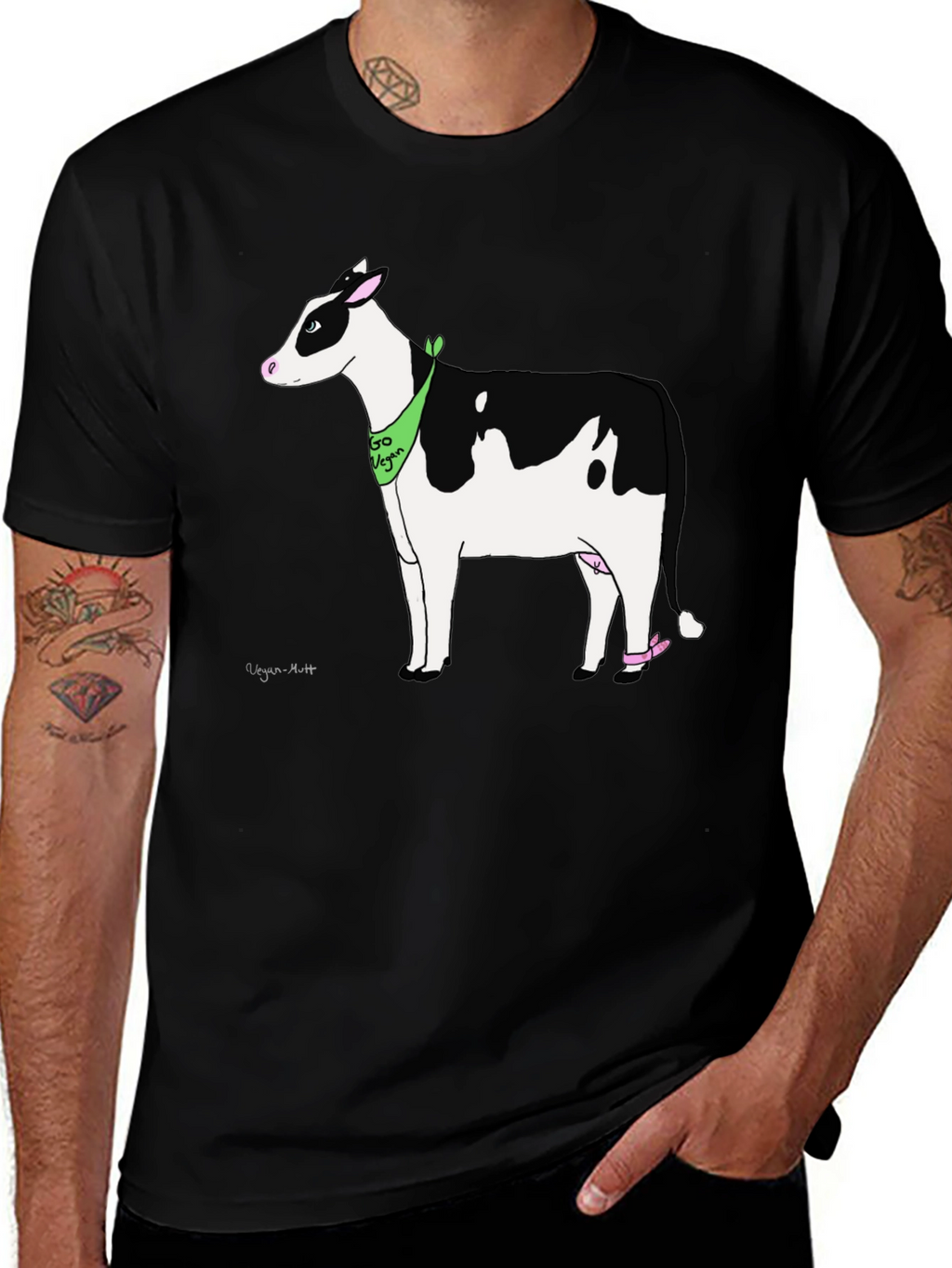Vegan Cow Graphic T-Shirt - Black Cotton Tee
