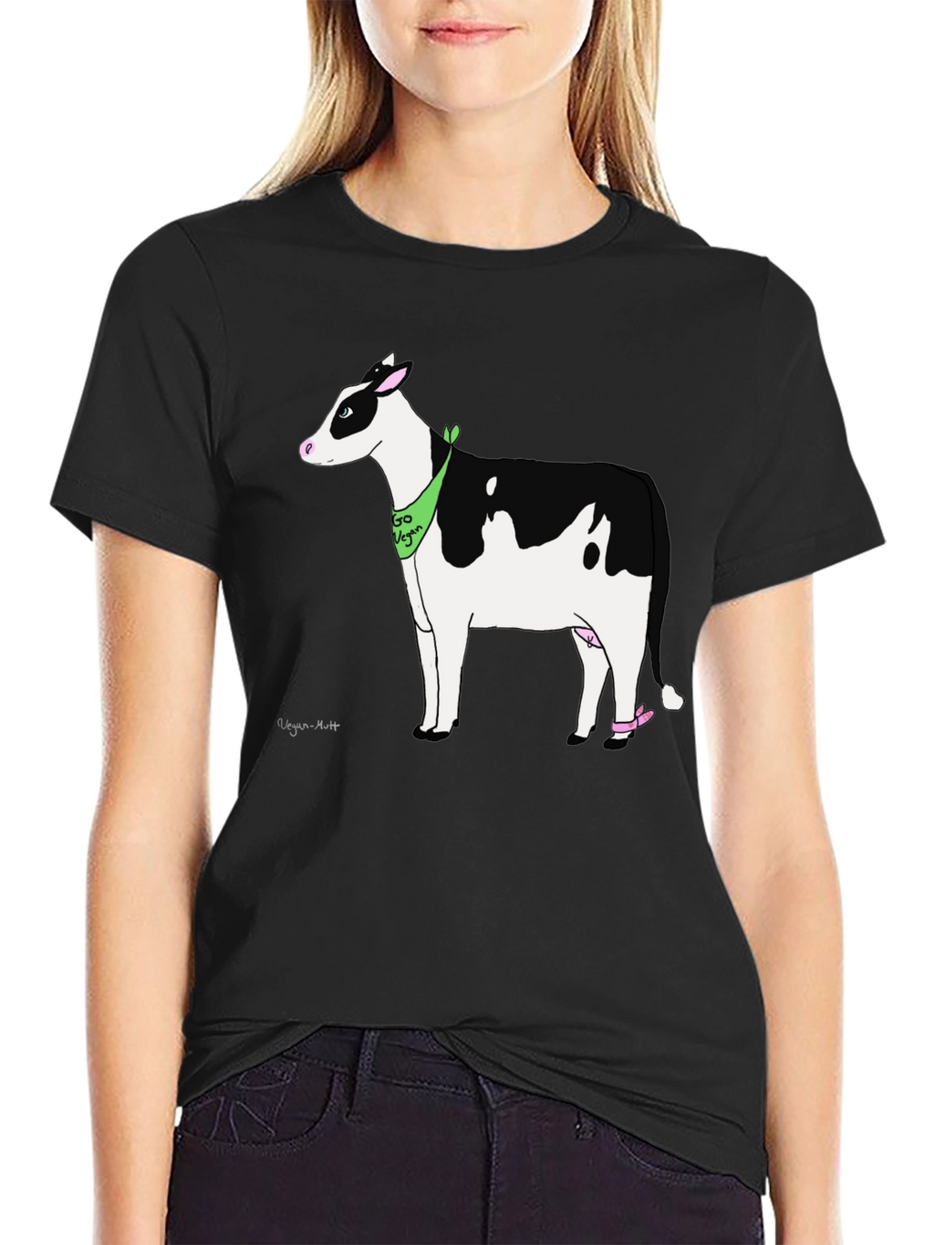Vegan Cow Graphic T-Shirt - Black Cotton Tee
