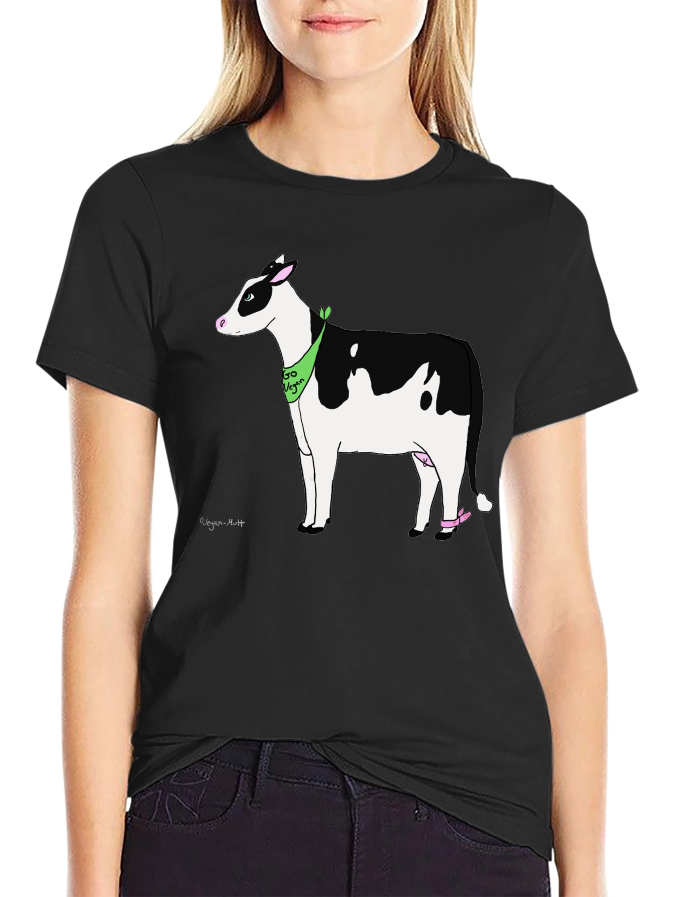 Vegan Cow Graphic T-Shirt - Black Cotton Tee