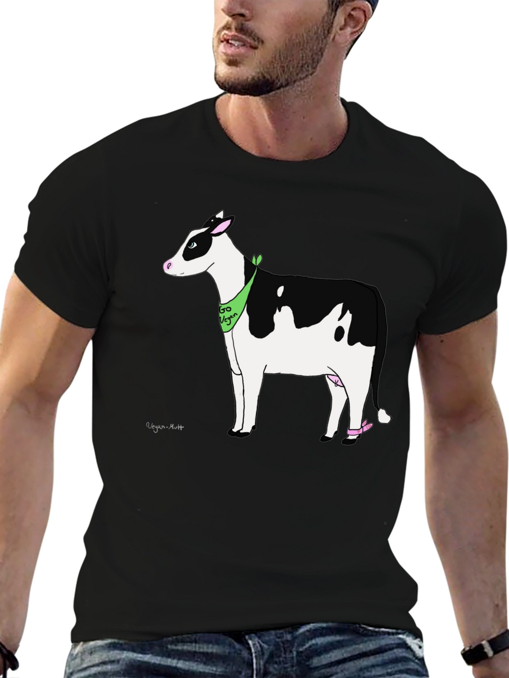 Vegan Cow Graphic T-Shirt - Black Cotton Tee
