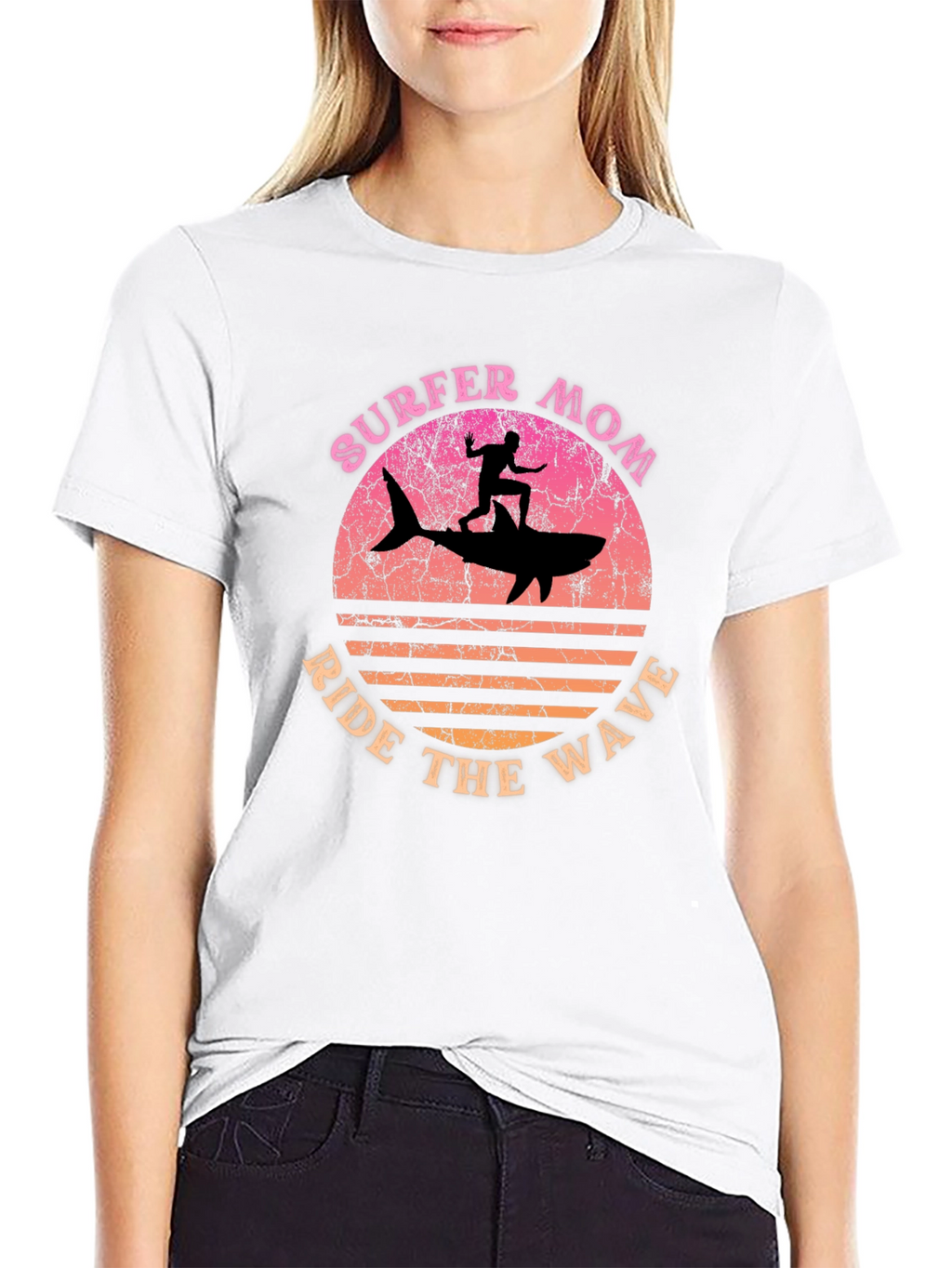 Surfer Mom Shark Ride the Wave Tee