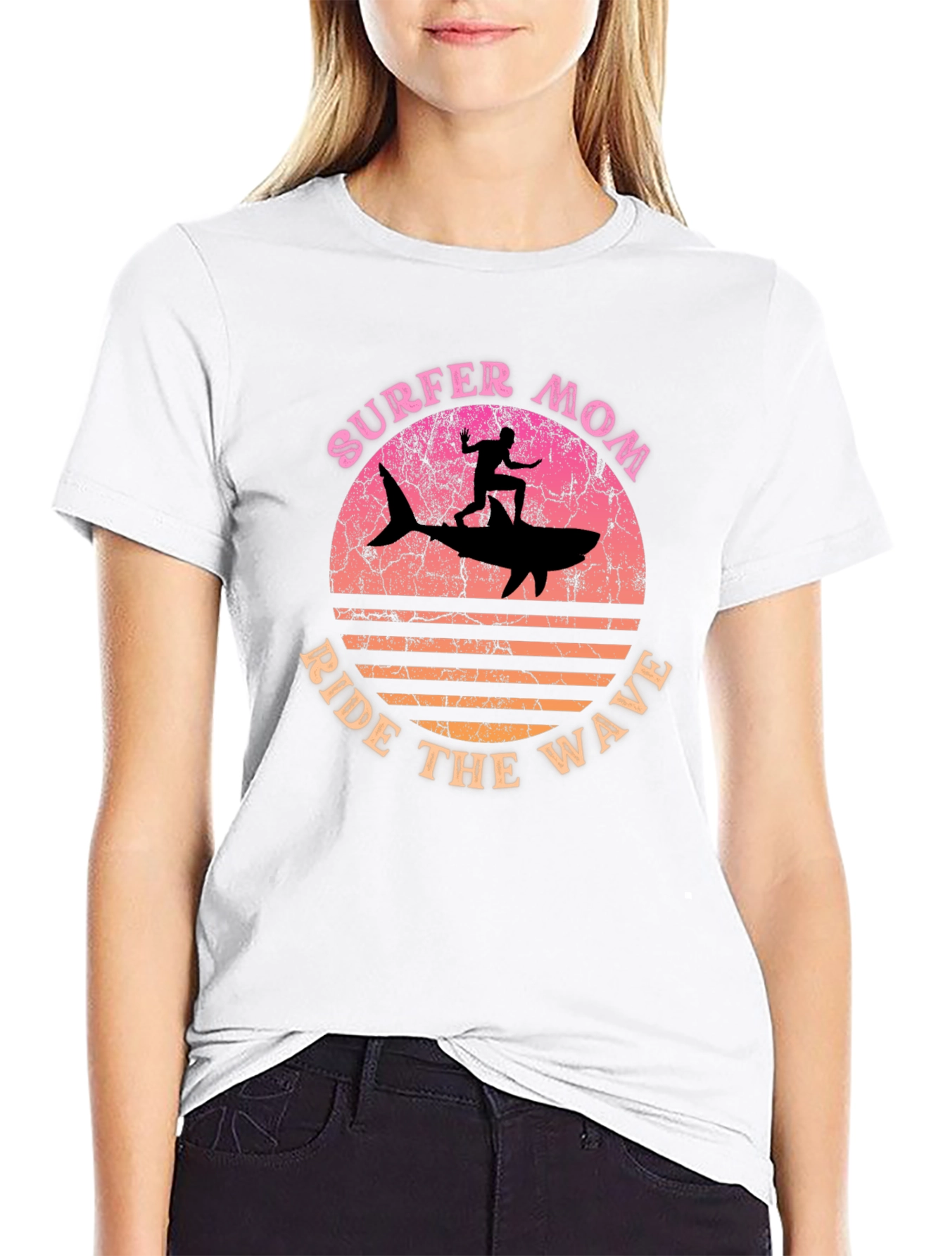 Surfer Mom Shark Ride the Wave Tee