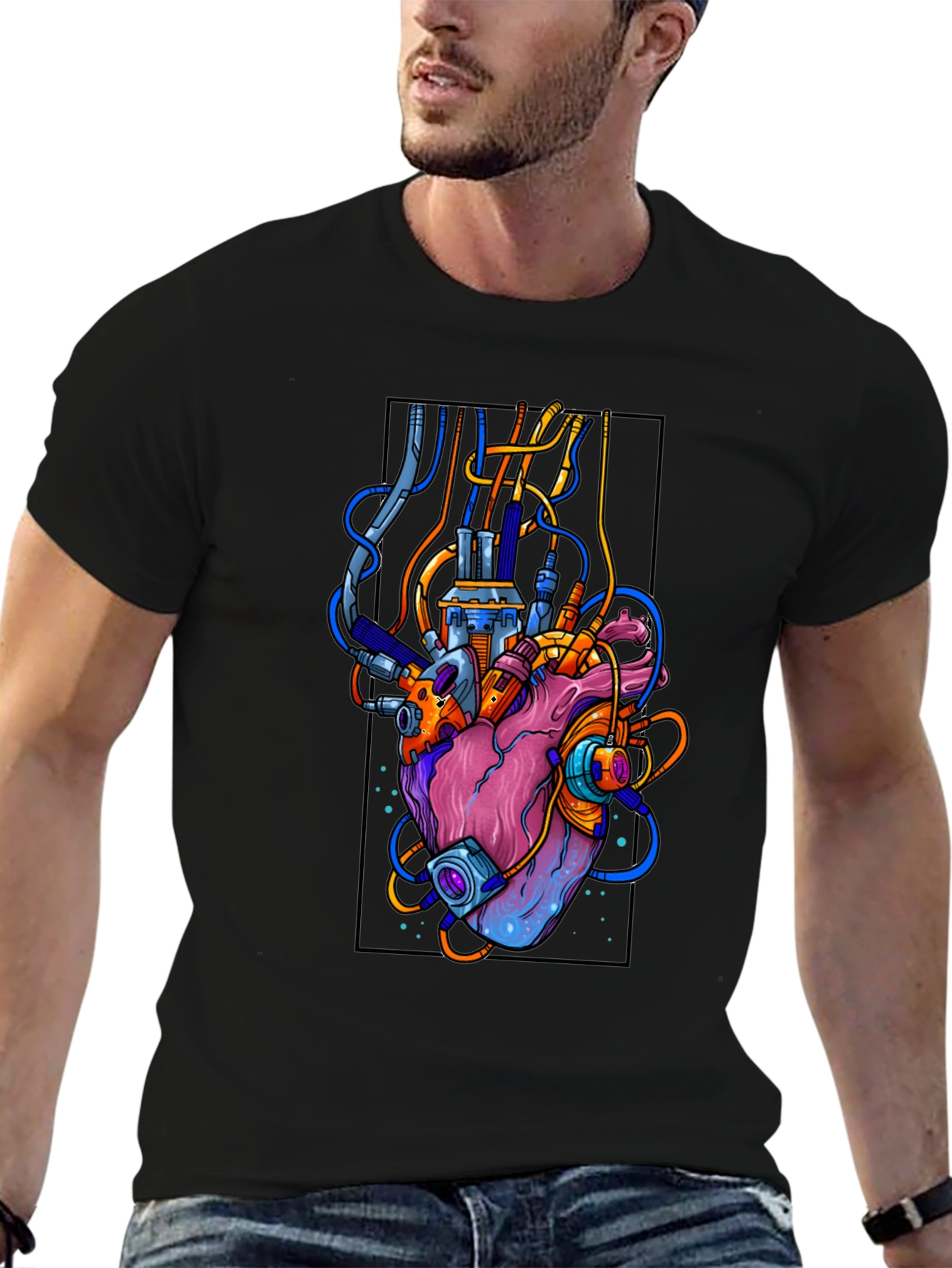 Cyberpunk Heart Graphic Black T-Shirt