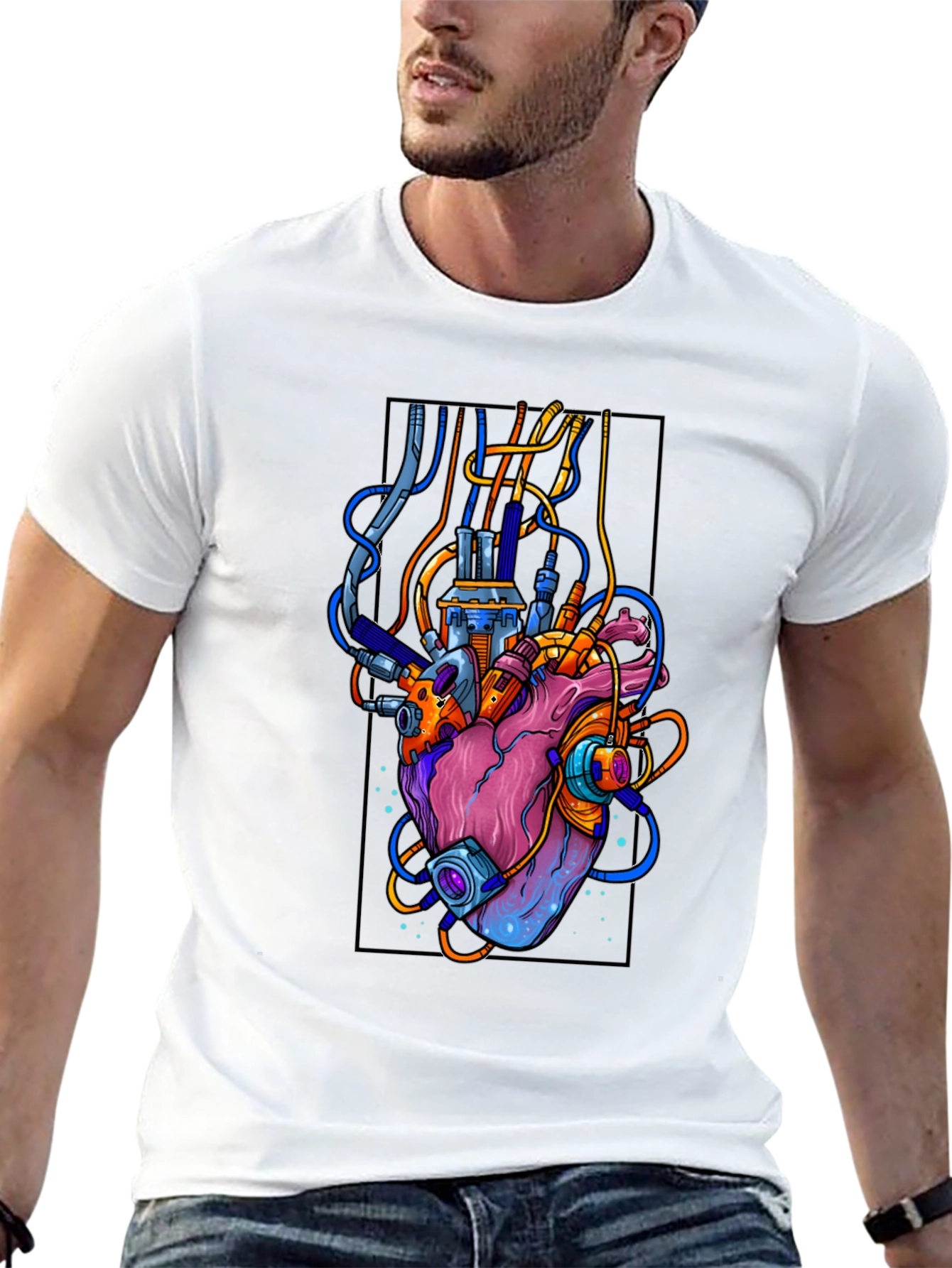 Cyberpunk Heart Graphic Black T-Shirt