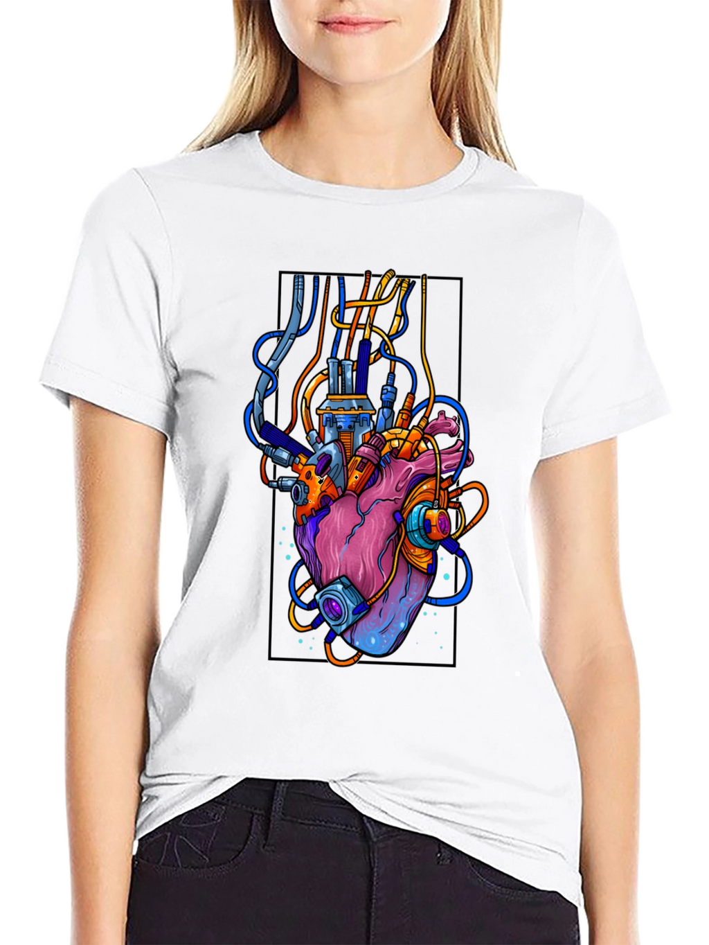 Cyberpunk Heart Graphic Black T-Shirt