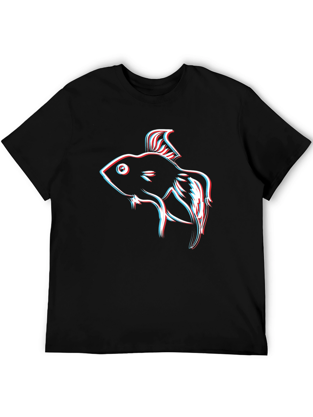Retro 3D Fish Graphic Black T-Shirt