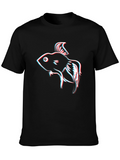 Retro 3D Fish Graphic Black T-Shirt