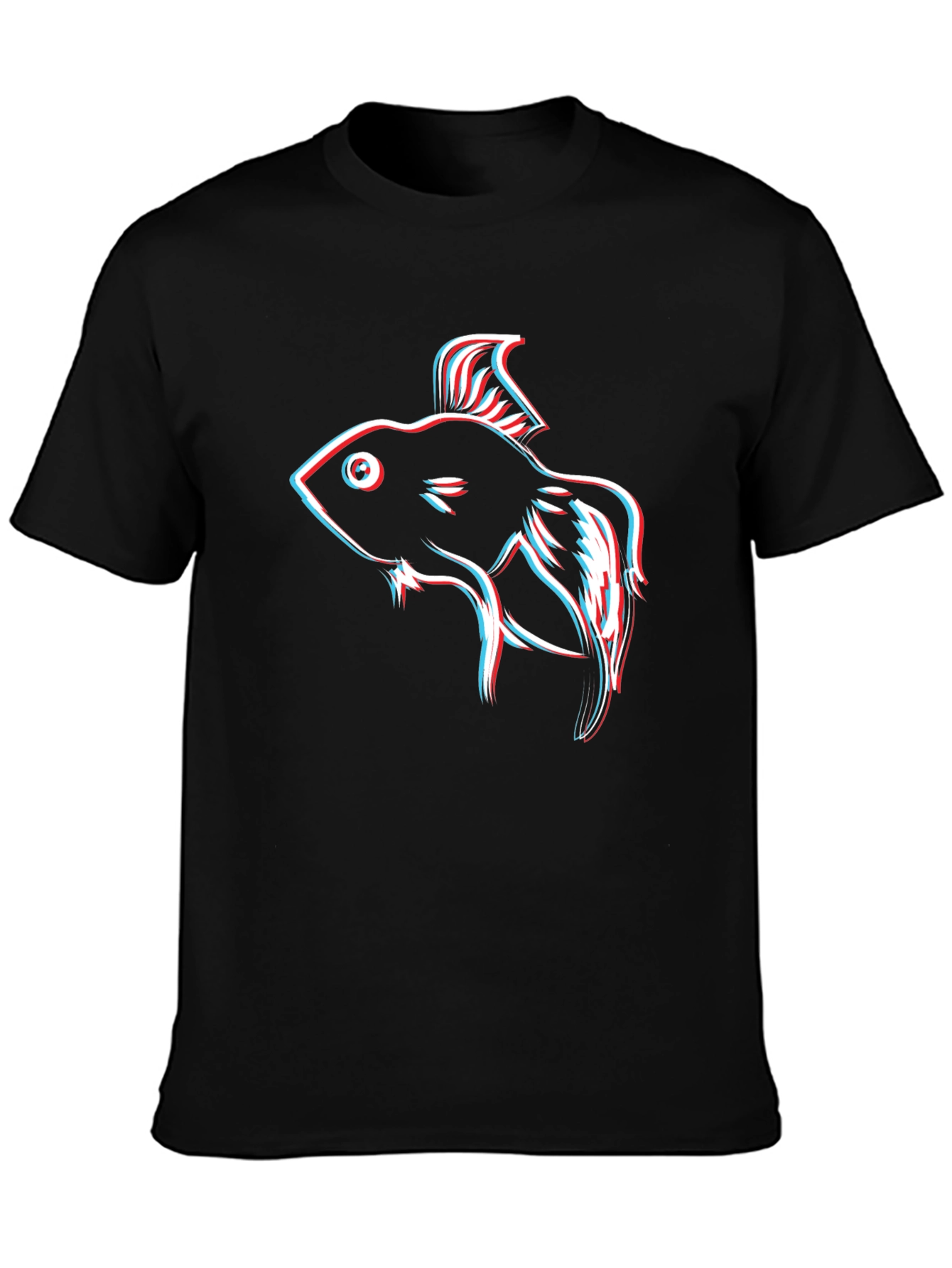 Retro 3D Fish Graphic Black T-Shirt