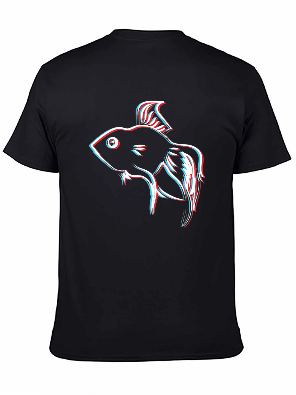 Retro 3D Fish Graphic Black T-Shirt