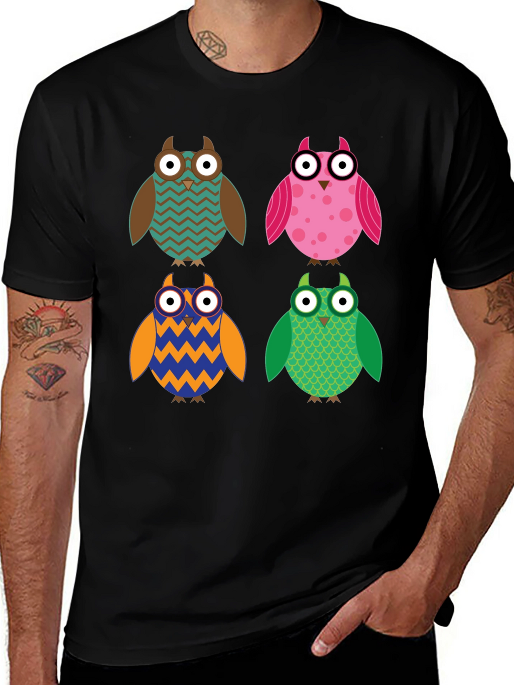 Owl Pattern T-Shirt - Unique Design Comfort Fit