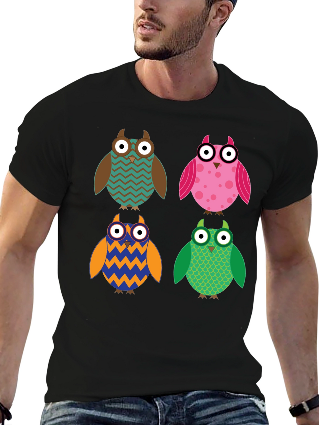 Owl Pattern T-Shirt - Unique Design Comfort Fit