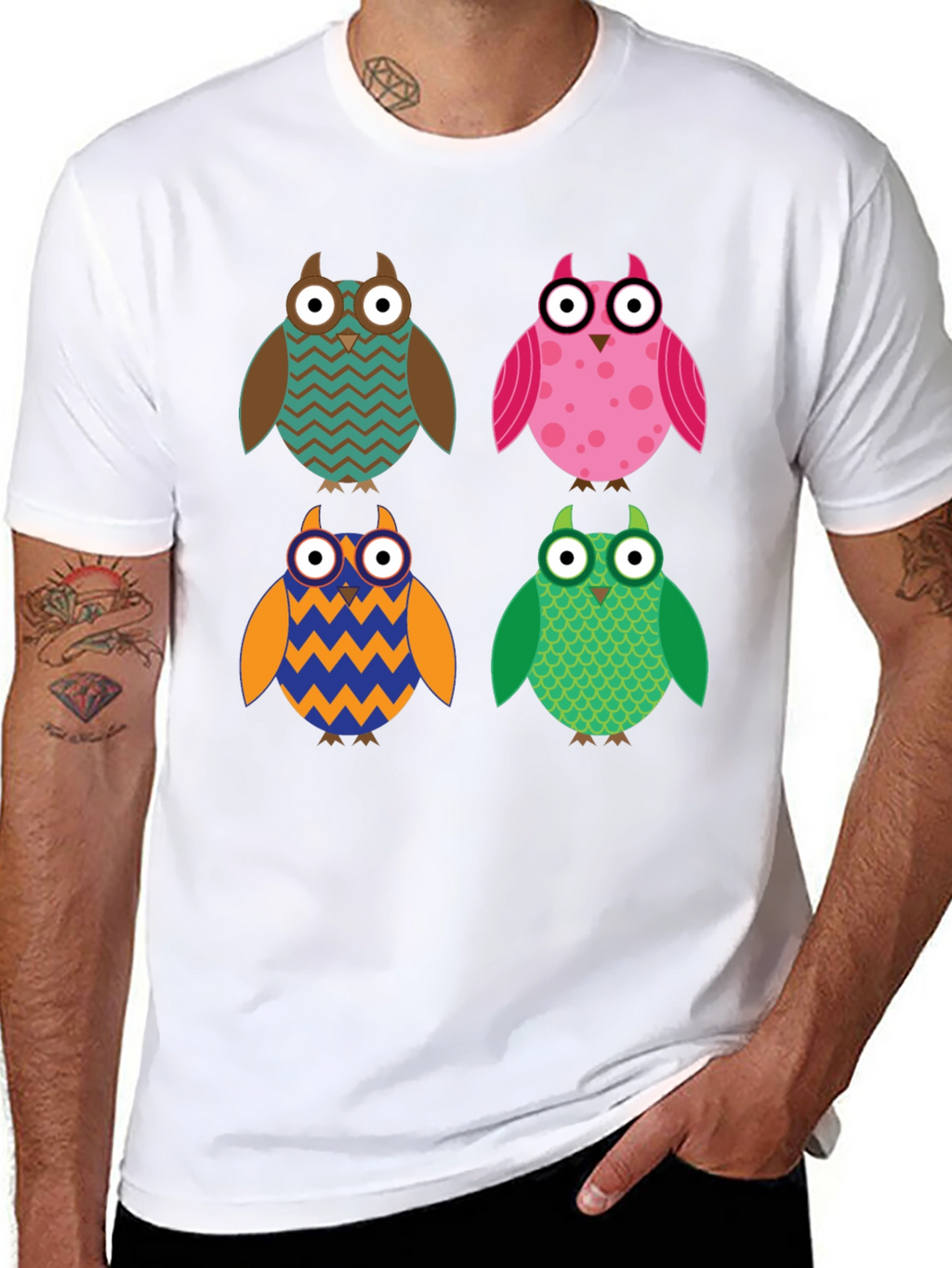 Owl Pattern T-Shirt - Unique Design Comfort Fit