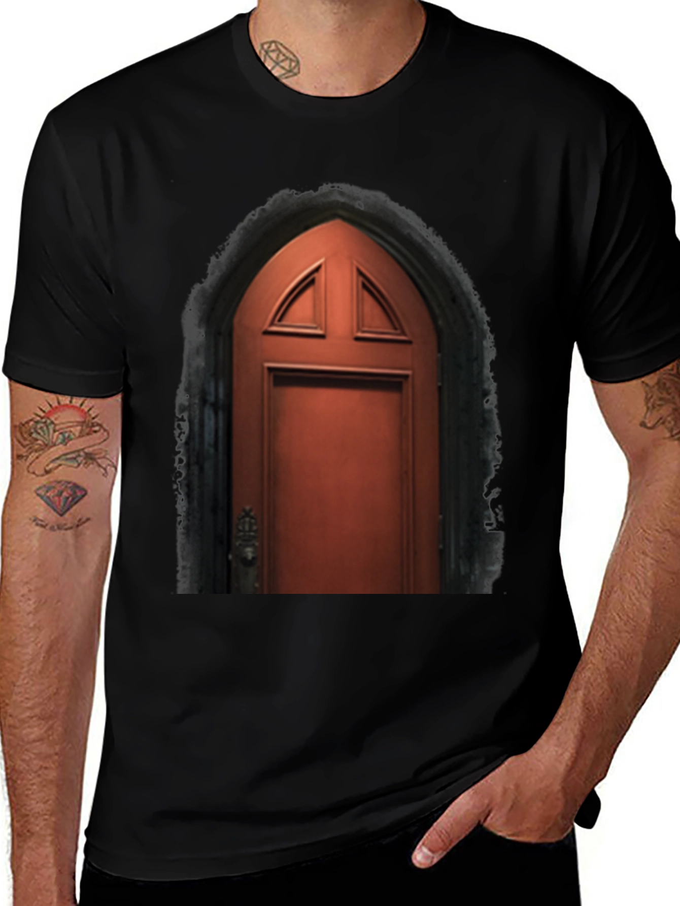 Arched Door Graphic Tee - Gothic Style T-Shirt
